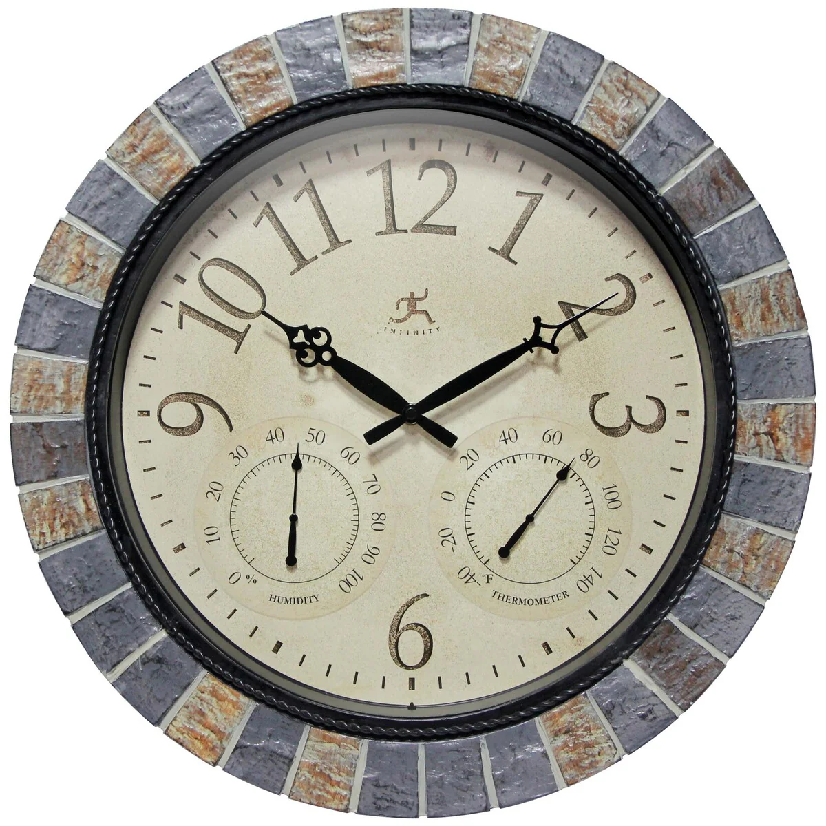 Inca Indoor/Outdoor Stone 18 inch Wall Clock with Temperature/Humidity - 18 x 2.5 x 18