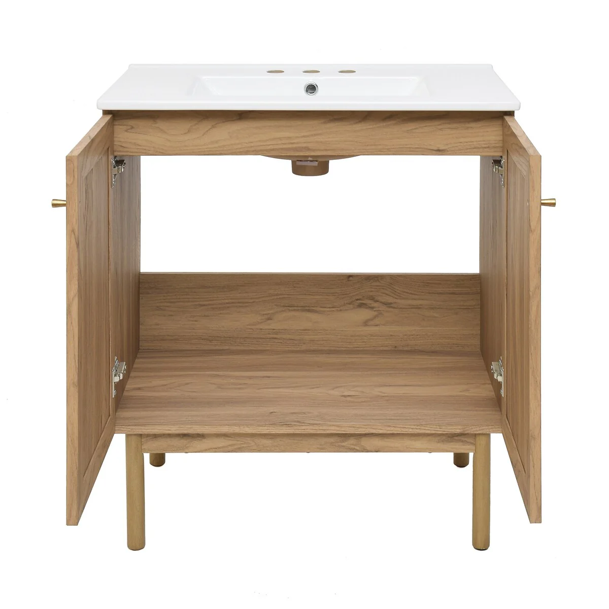 Classe 30 In. Brown Oak Bathroom Vanity With White, 3-Hole Ceramic Sink Top