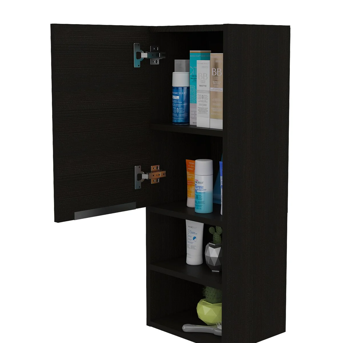 Modern Wood Medicine Cabinet, Compact Bathroom Medicine Cabinet with 1 Door and Open Shelves, 32.08 