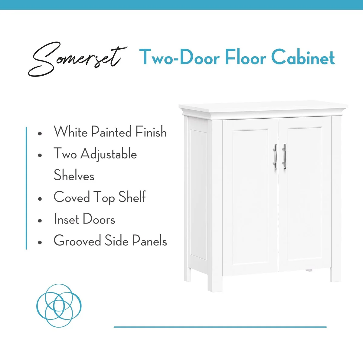 RiverRidge Somerset Two-Door Bathroom and Laundry Storage Cabinet with Adjustable Shelf - White