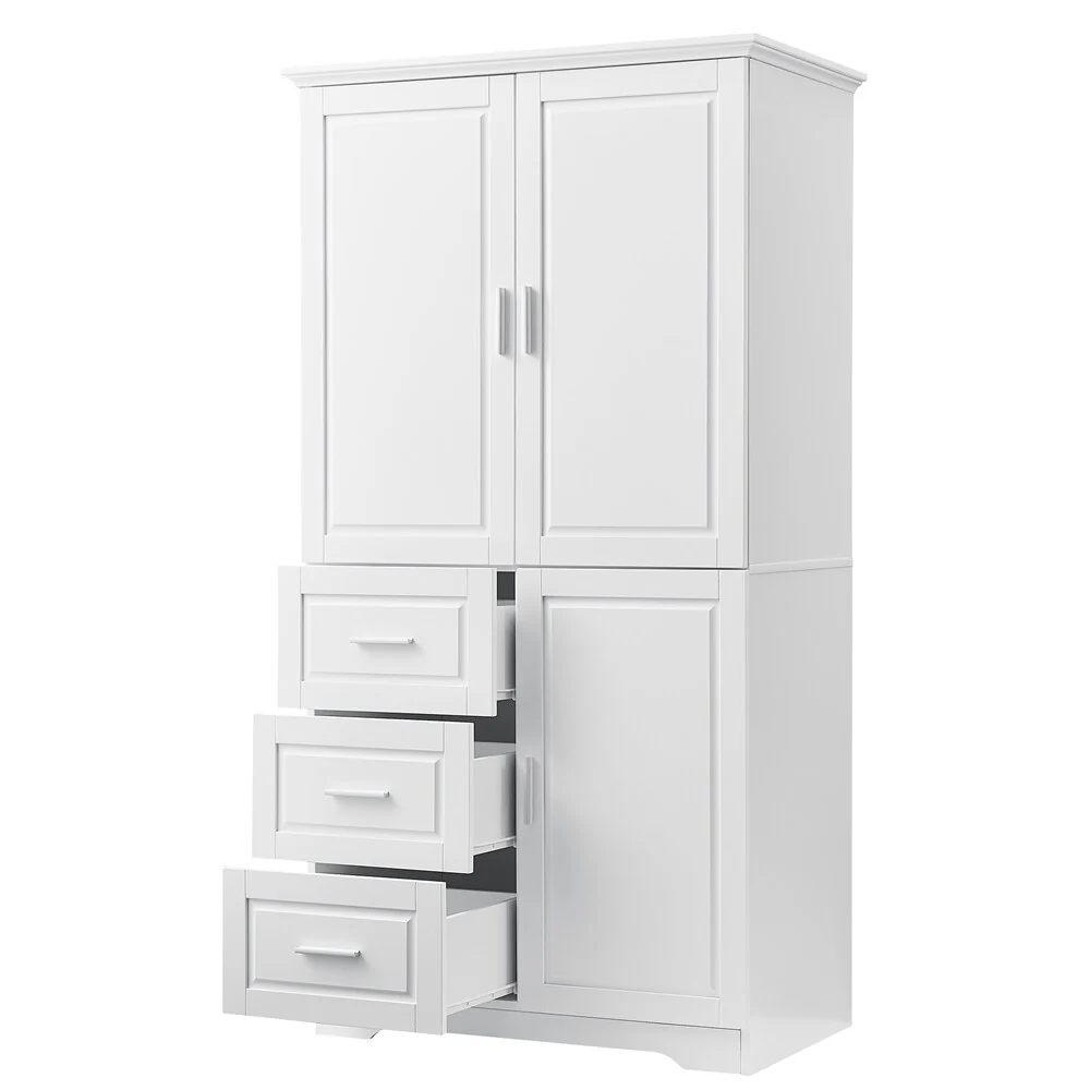 Tall and Wide Storage Cabinet with Doors for Bathroom, Three Drawers
