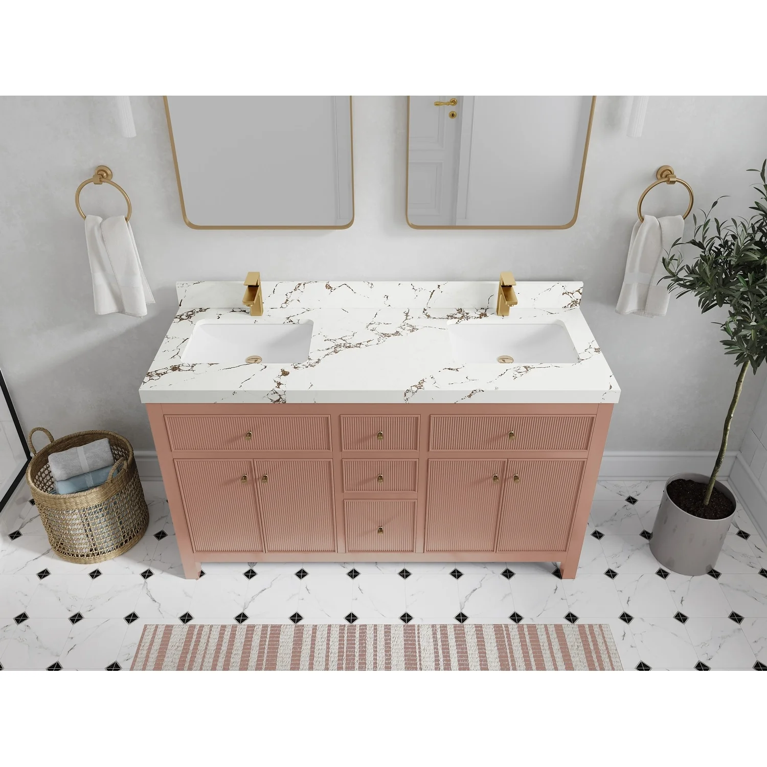 Willow Collections 60 in. W x 22 in D. Sonoma Free Standing Reeded Double Sink Bathroom Vanity with Countertop
