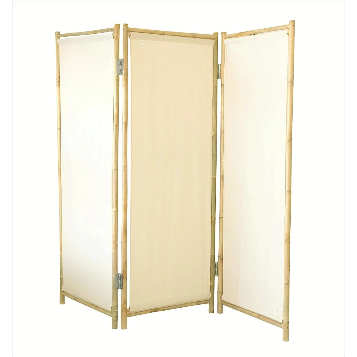Handcrafted Folding Natural Bamboo 3 Panels Room Screen Divider White Canvas (SC-001)