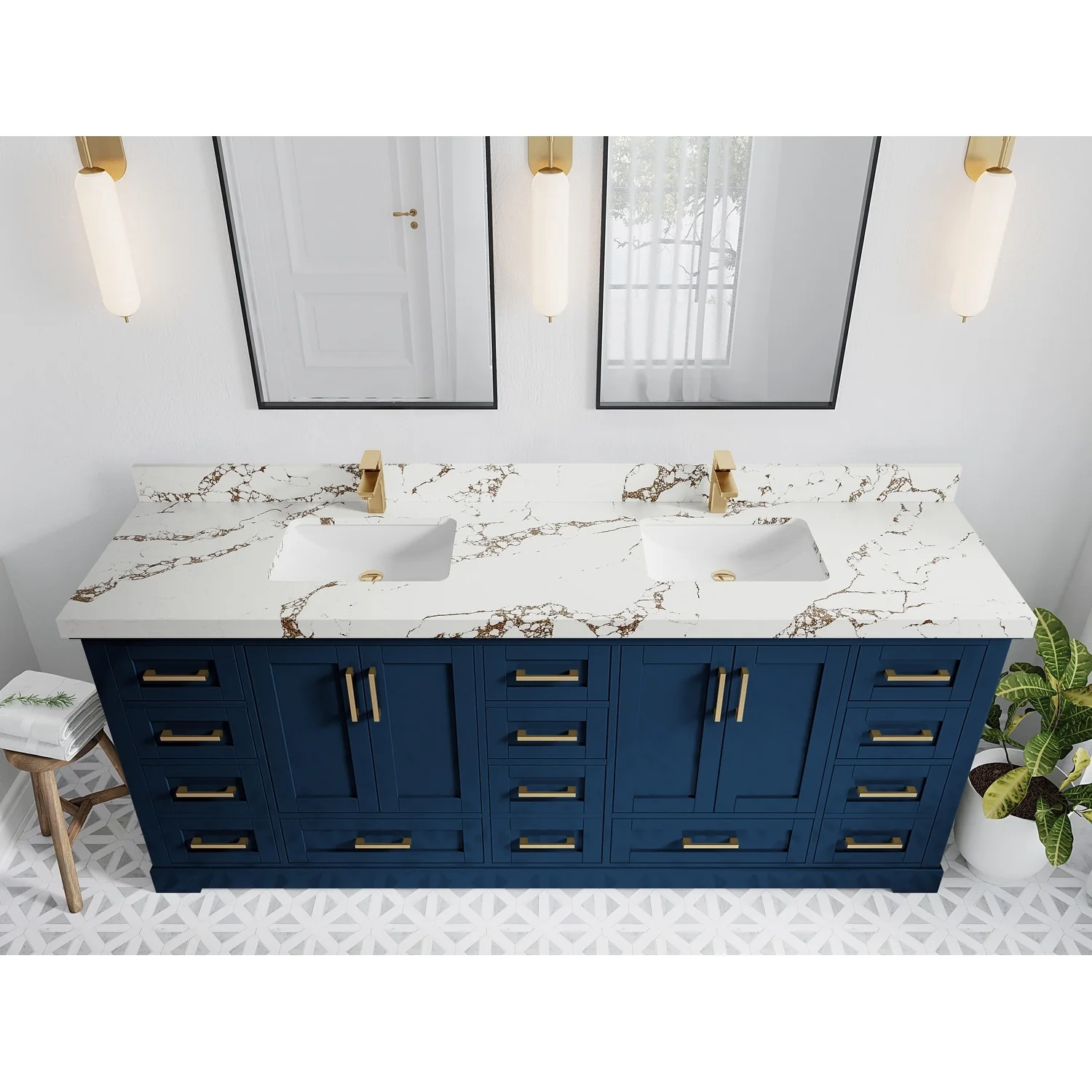 Willow Collection 84 in W x 22 in D x 36 in H Boston Double Bowl Sink Bathroom Vanity with Countertop