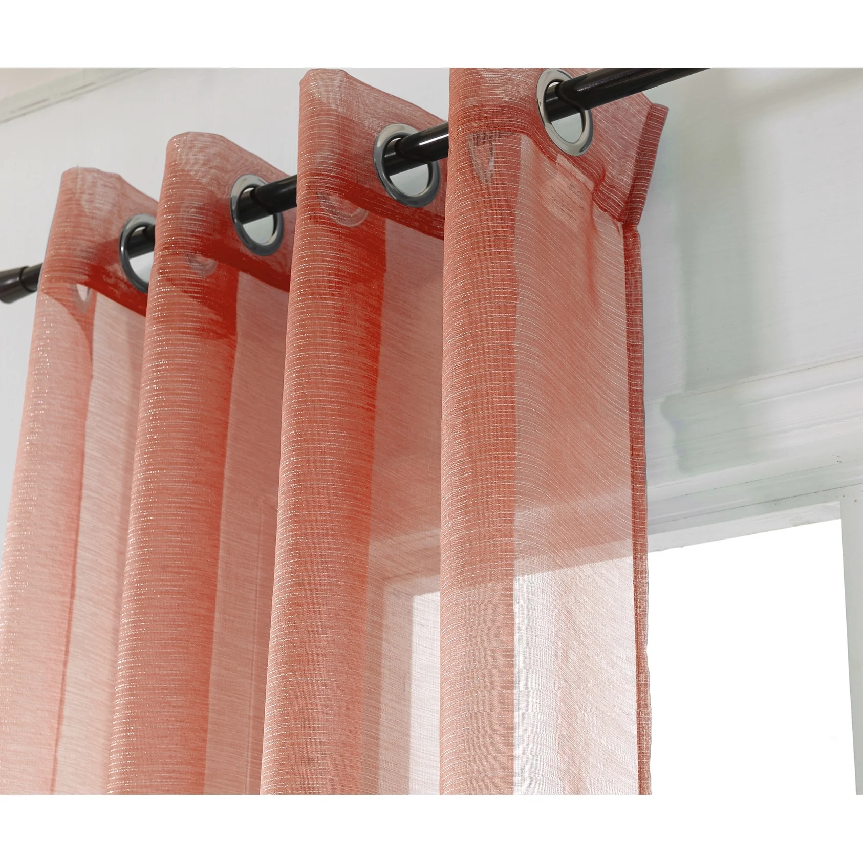 Lonnie Metallic Stripe Sheer Window Curtain Panel 90 inch