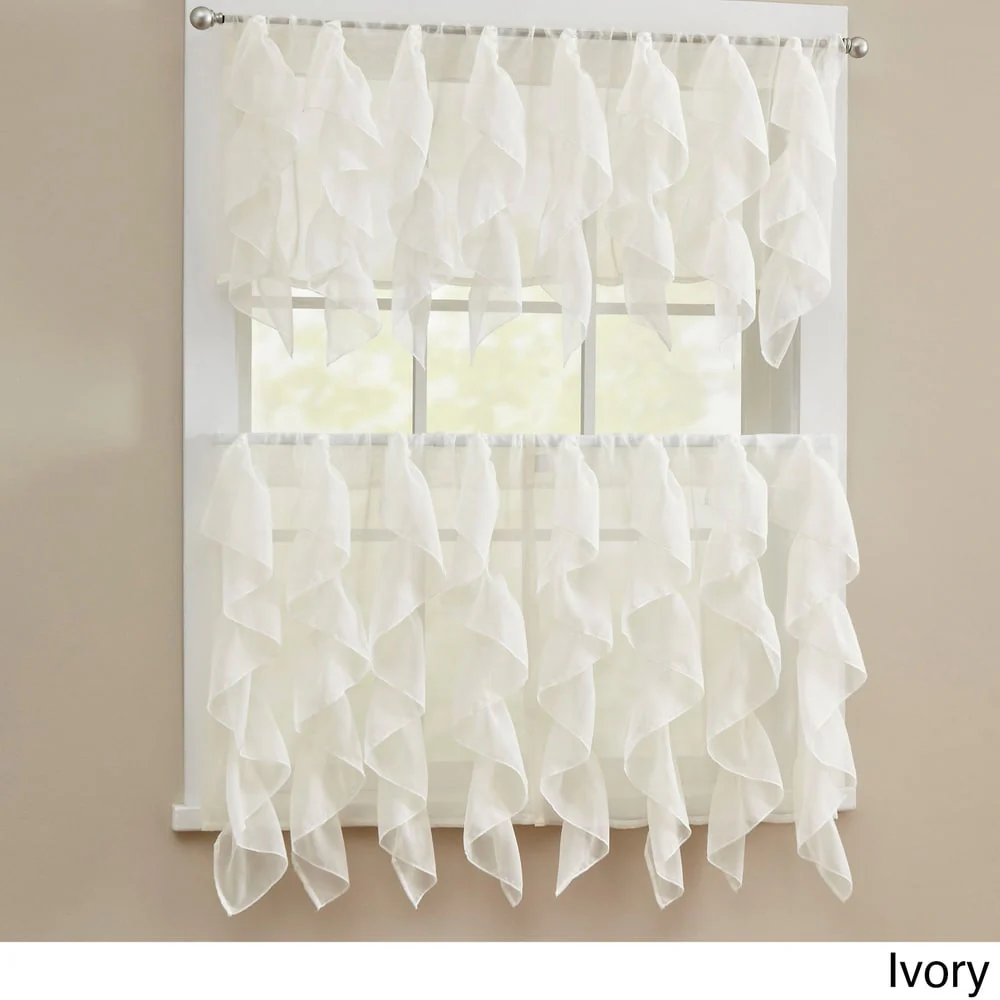 Chic Sheer Voile Vertical Ruffled Tier Window Curtain Valance and Tier