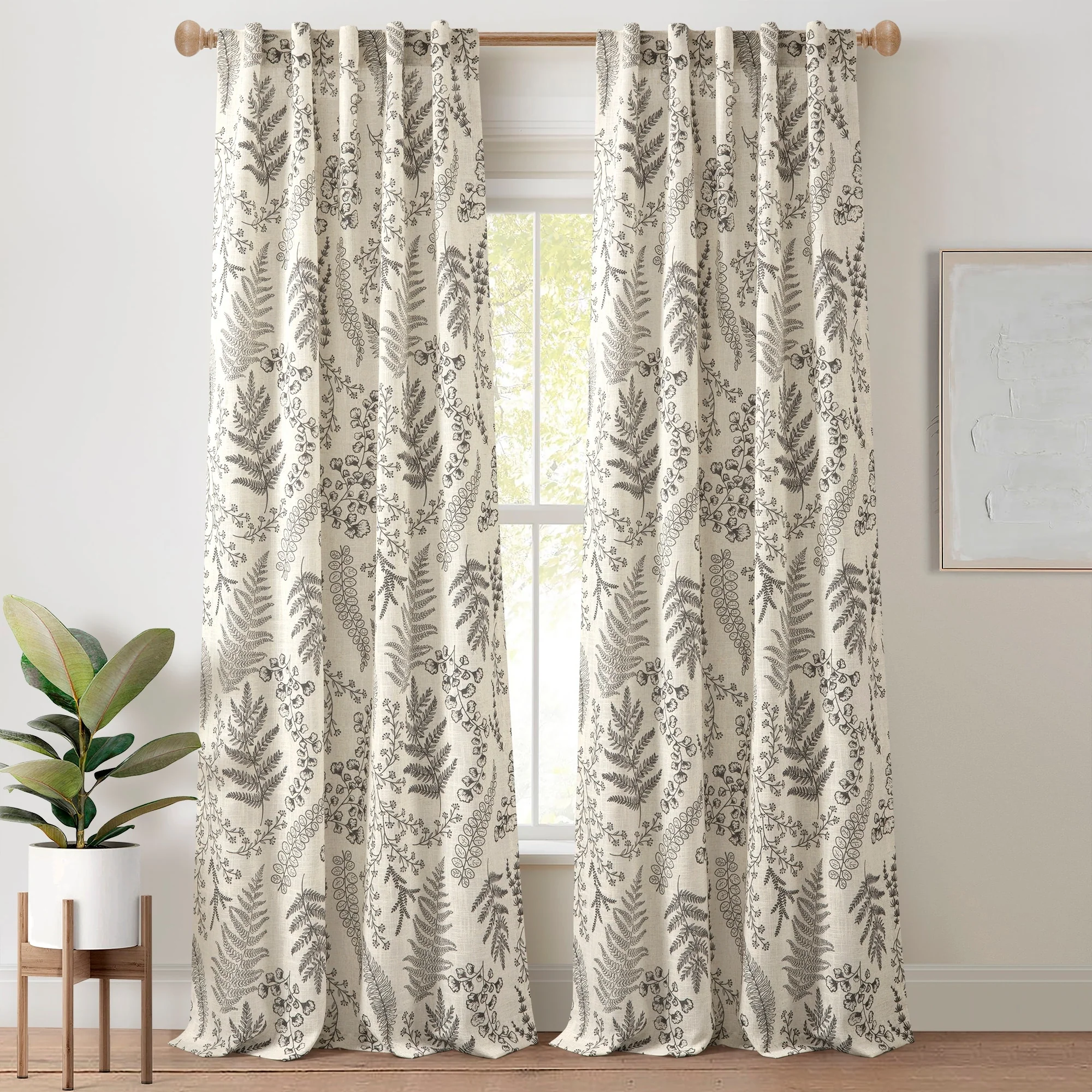Lush Decor Botanical Dreams Window Curtain Panels Light Linen/Black Pair - 42x84