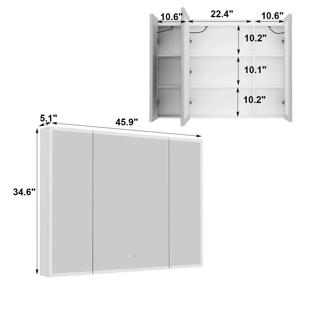 Sleek Anti-Fog Bathroom Medicine Cabinet with Dimmable LED Lights - 45.9