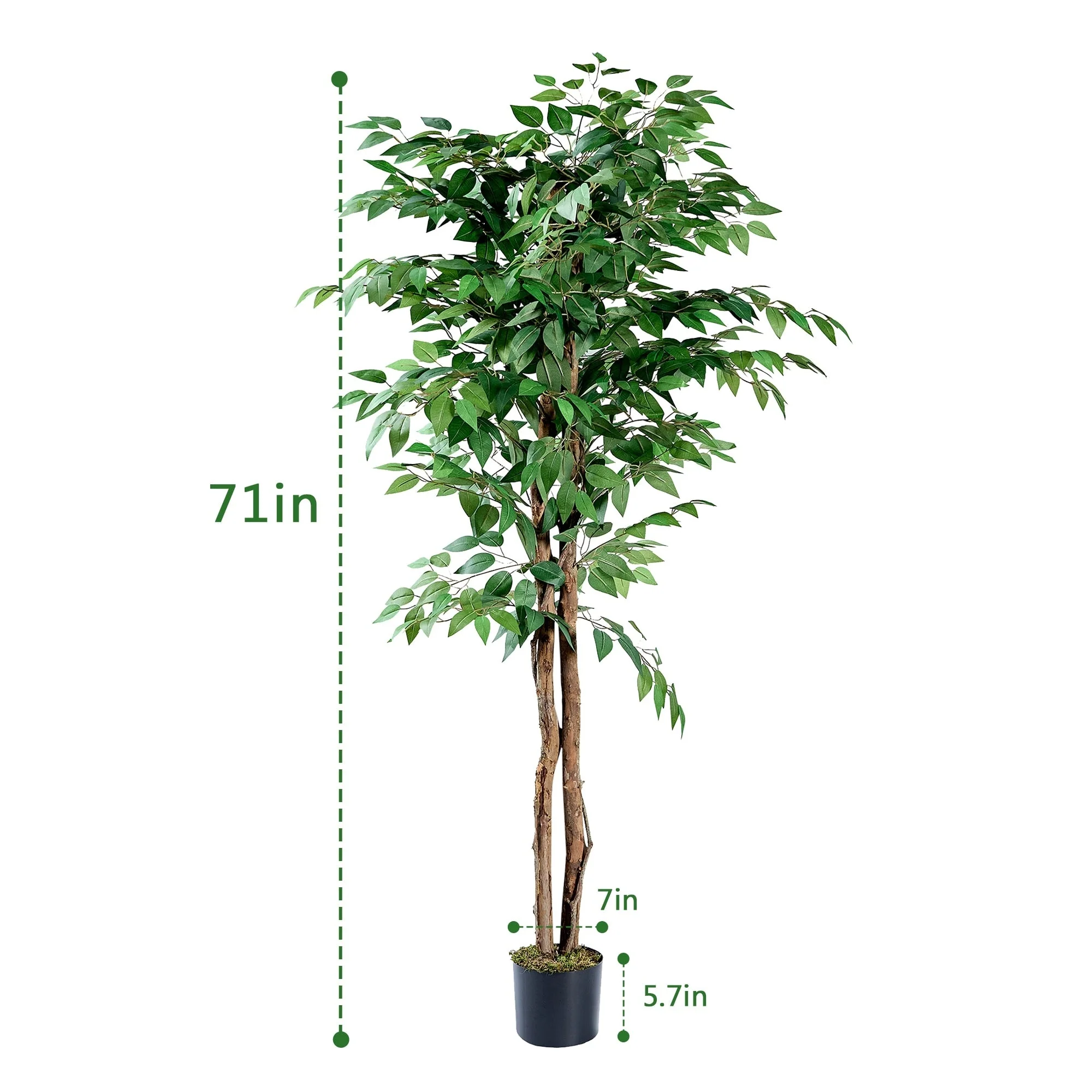 Artificial Ficus Tree with Natural Wood Trunk, Faux Plant for Office Home, Indoor Outdoor Decor, 1 Pack