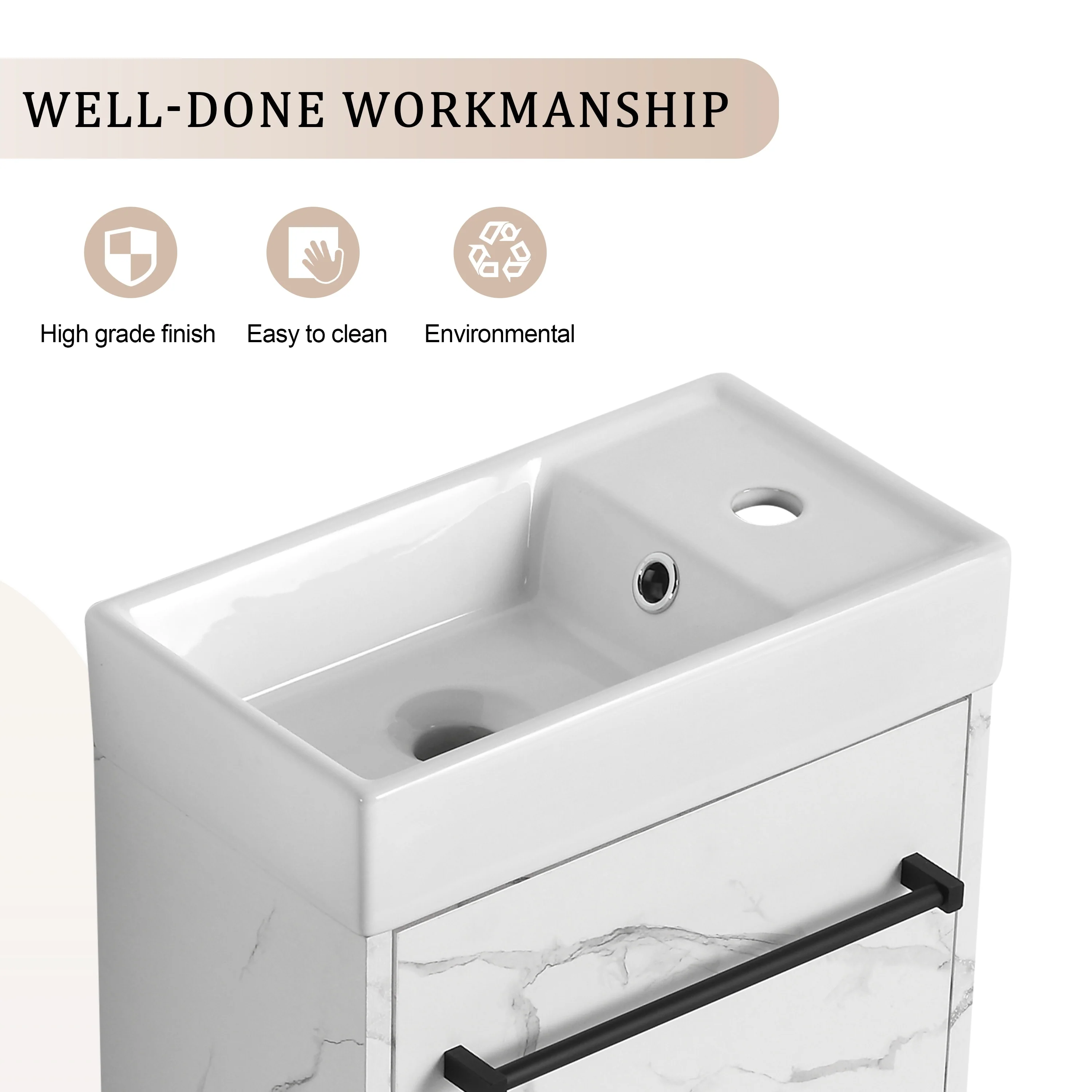 Bathroom Vanity With Sink In 16/18 Inch, Floating Bathroom Vanity With Soft Close Door