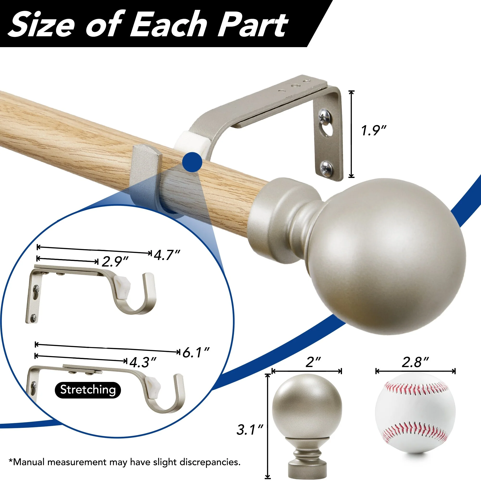 Deconovo 1 Inch Window Curtain Rod