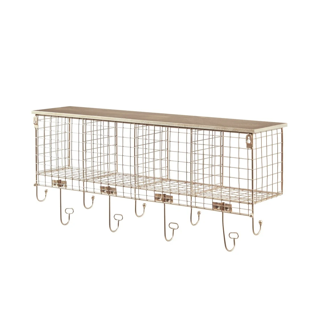 Linon Four Cubby Wall Shelf with Hooks