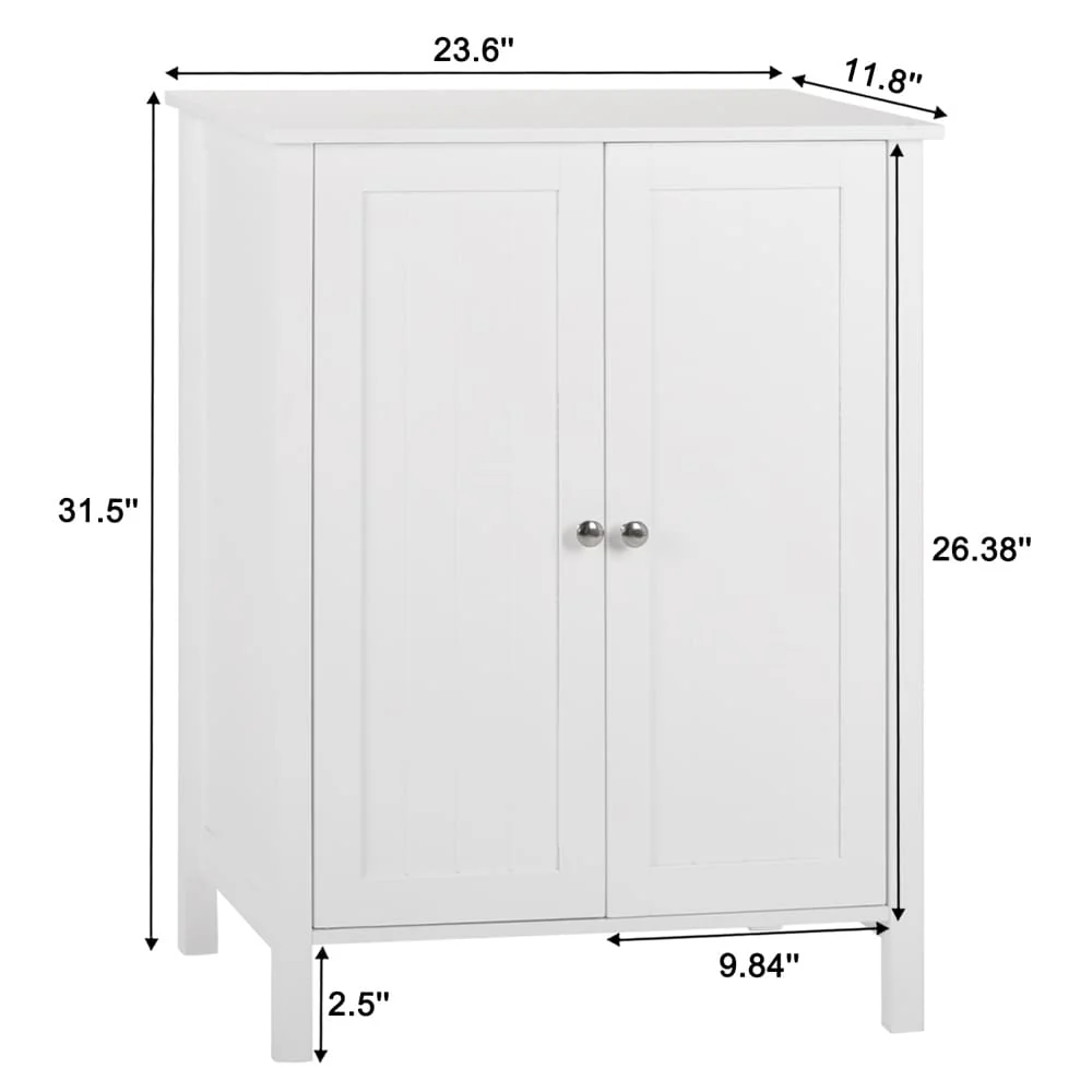 White Double Doors Adjustable Freestanding Bathroom Cabinet - 23.62