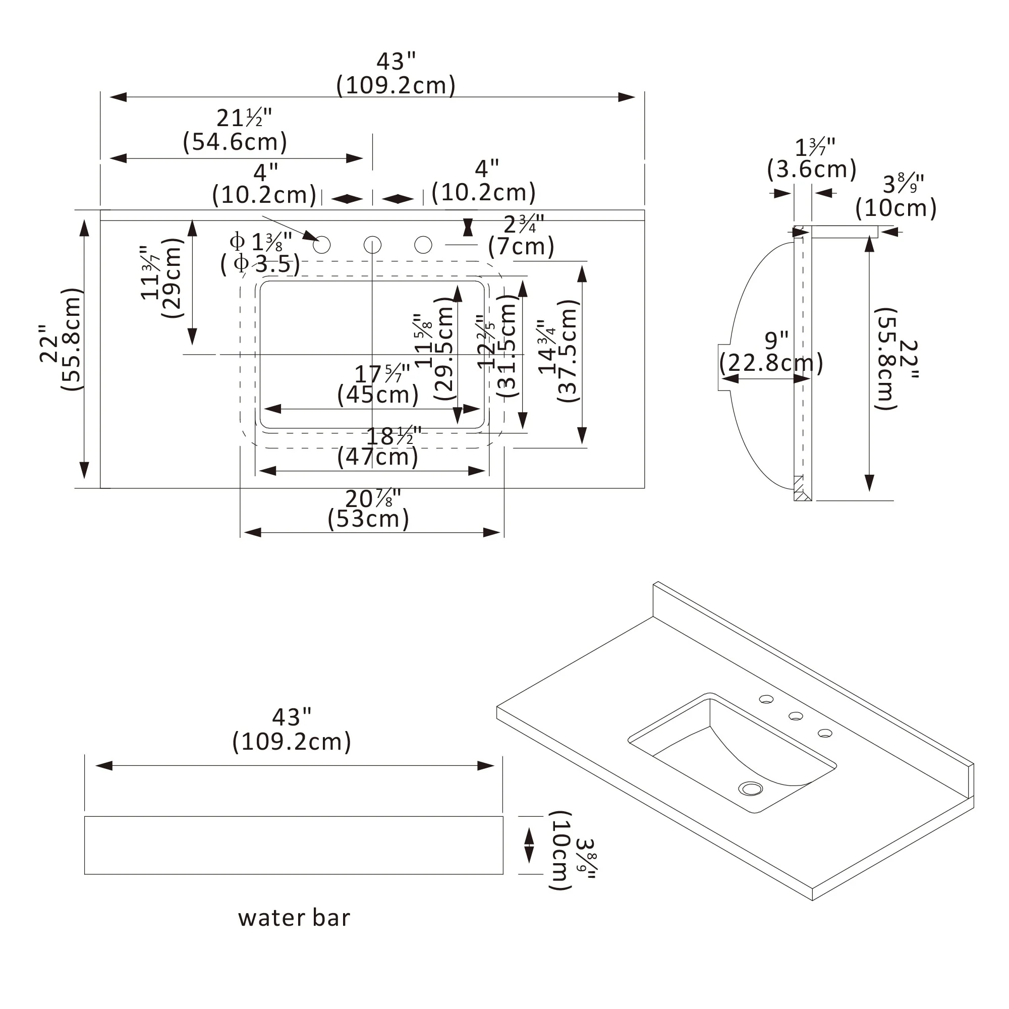 Jaen Composite Stone Vanity Top with White Rectangular Sink
