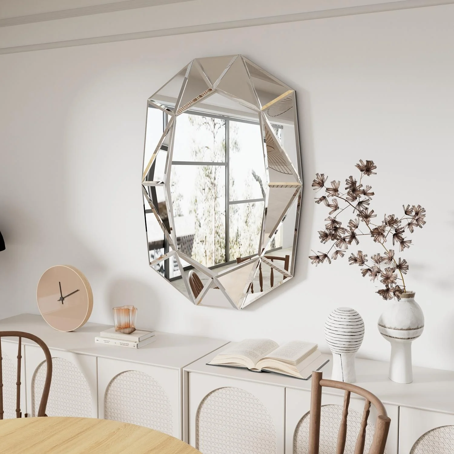 Irregular Glass Wall Art Mirror with Beveled Diamond Edge Accent Mirror