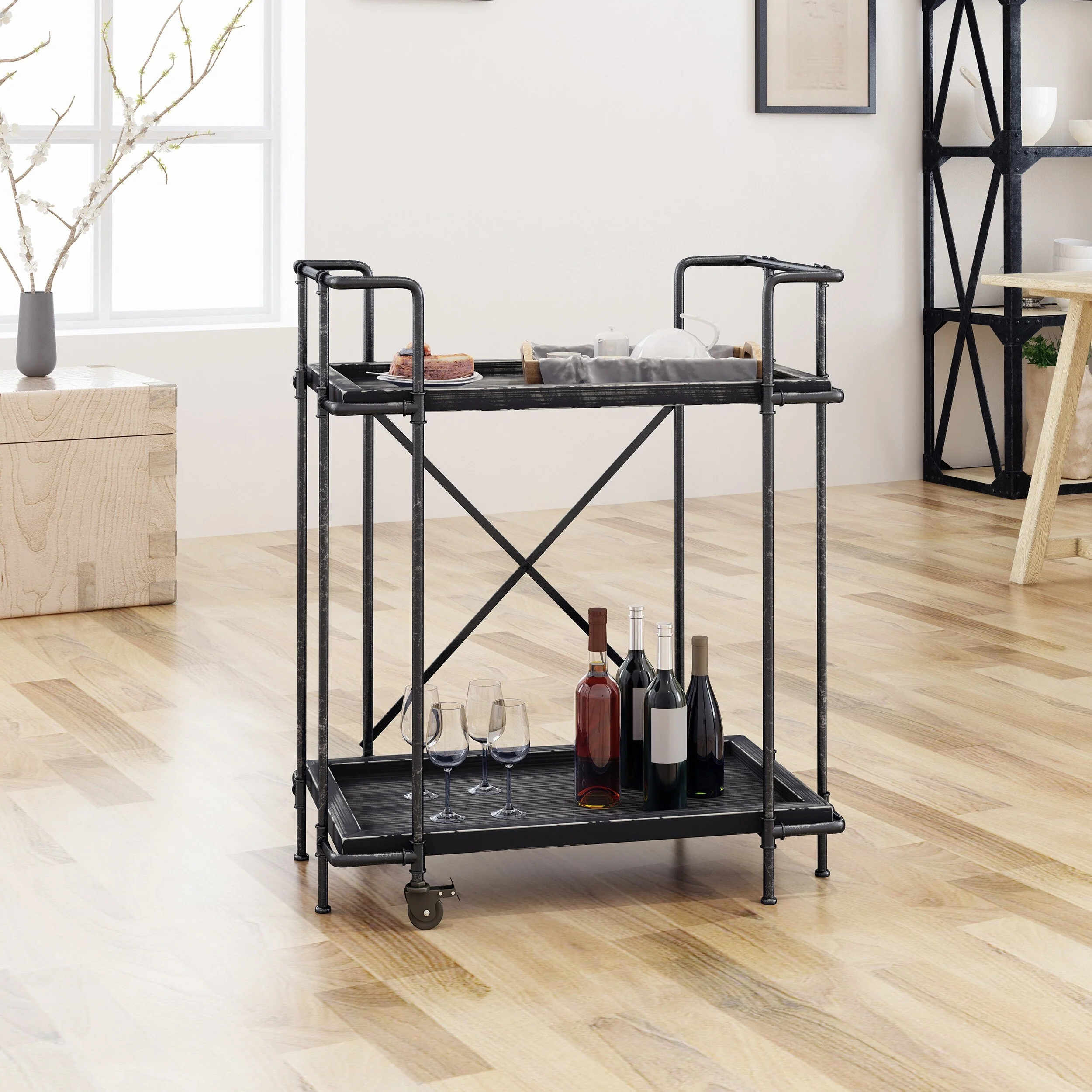 Eden Outdoor Industrial Firwood and Iron Bar Cart by Christopher Knight Home - 28.00
