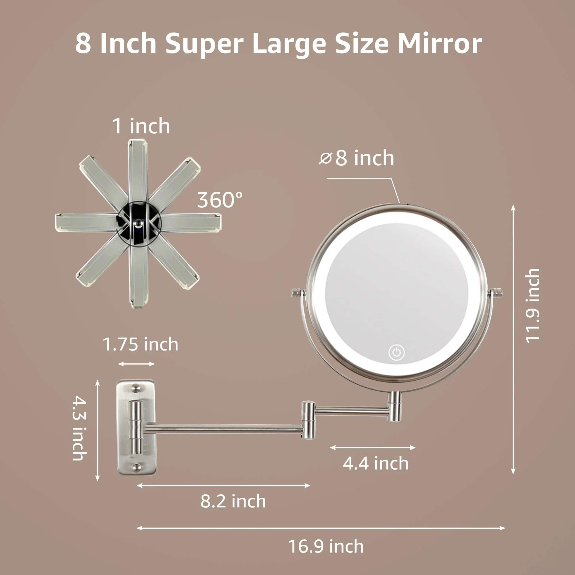 Yulika Plug-in Wall Mounted Makeup Mirror Magnifying Mirror with Light 1X/10X or 1X/7X