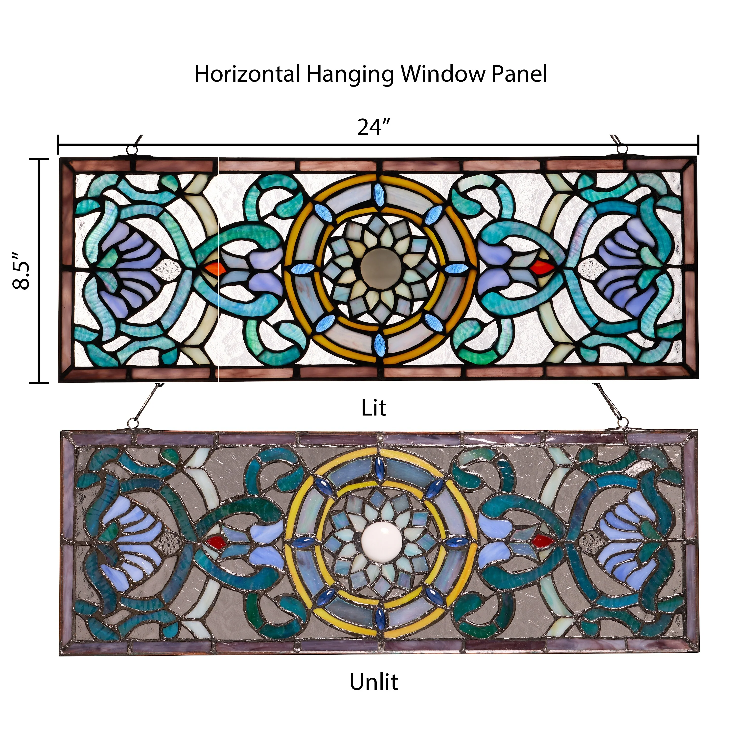Flourished and Flowers River of Goods Shades of Blue Stained Glass Window Panel - 24