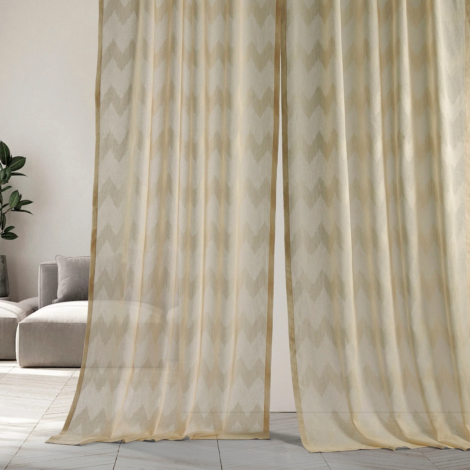 Exclusive Fabrics Sirius Beige Patterned Faux Linen Sheer Rod Pocket Curtain (1 Panel)