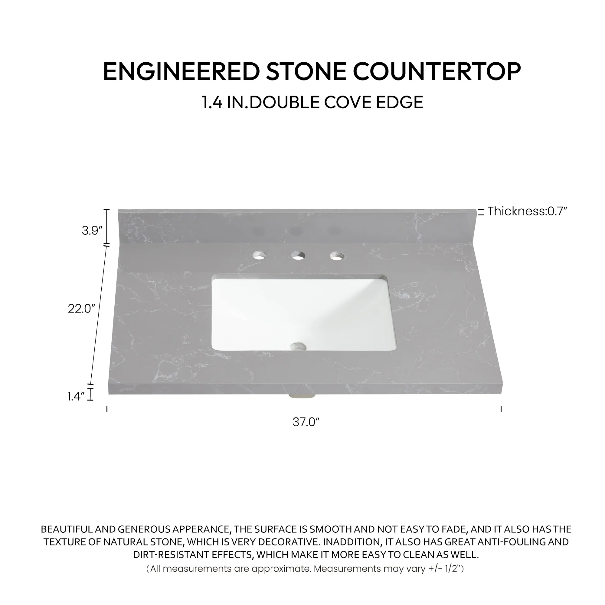 Jaen Composite Stone Vanity Top with White Rectangular Sink