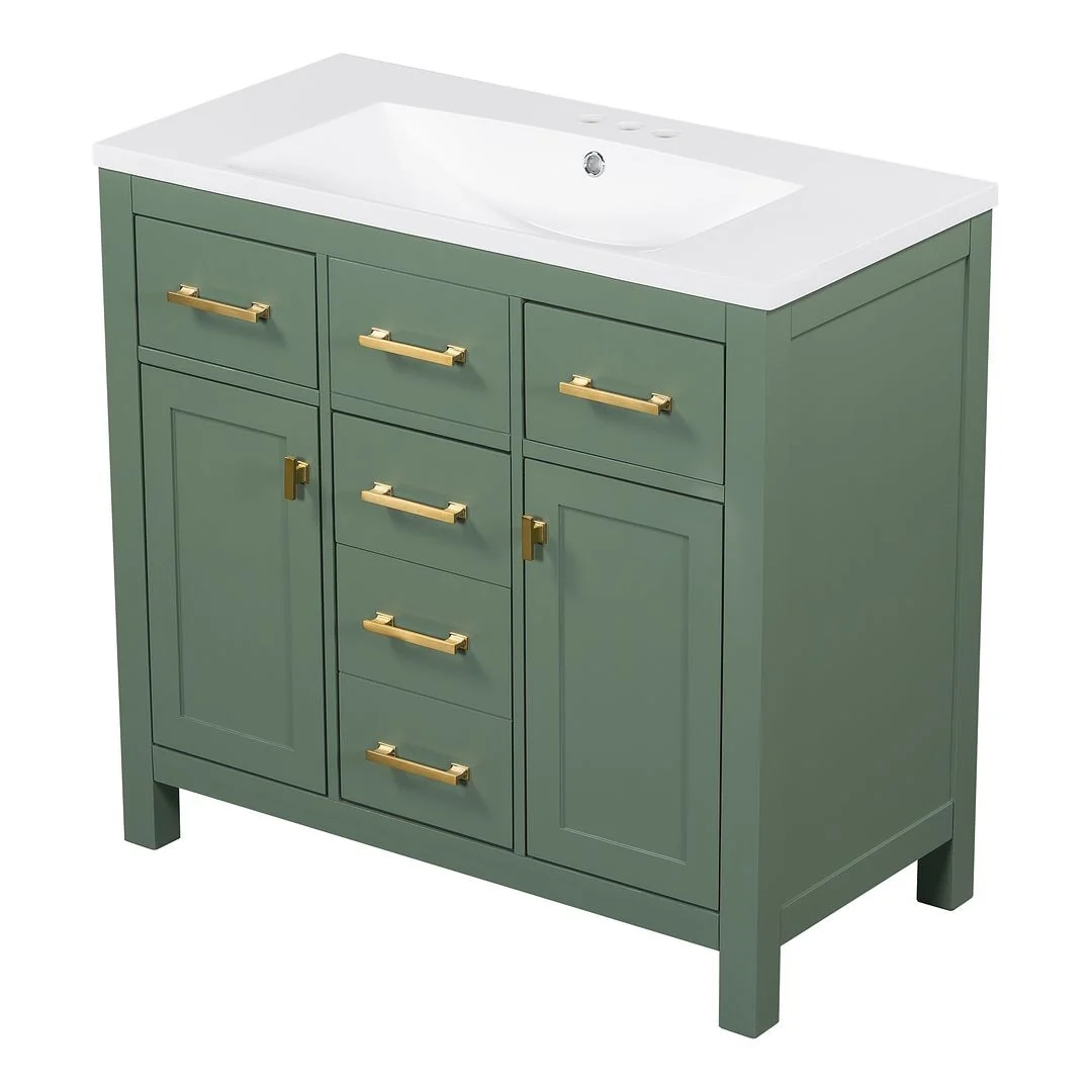 36'' Modern Freestanding Bathroom Vanity with Resin Sink Combo, 4 Drawers and 2 Cabinets