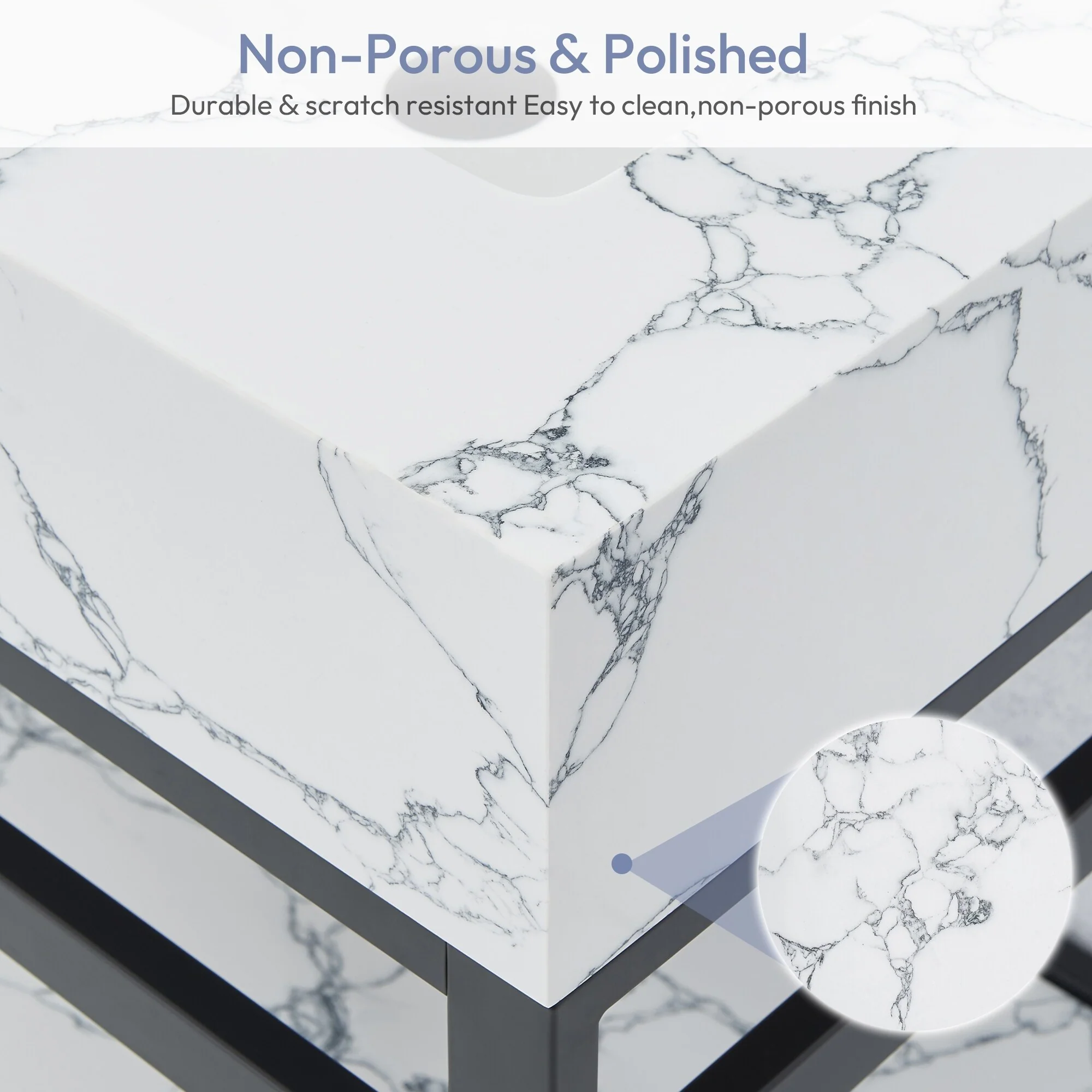 Ecija Bath Vanity, Metal Support with Composite Stone Top, no Mirror