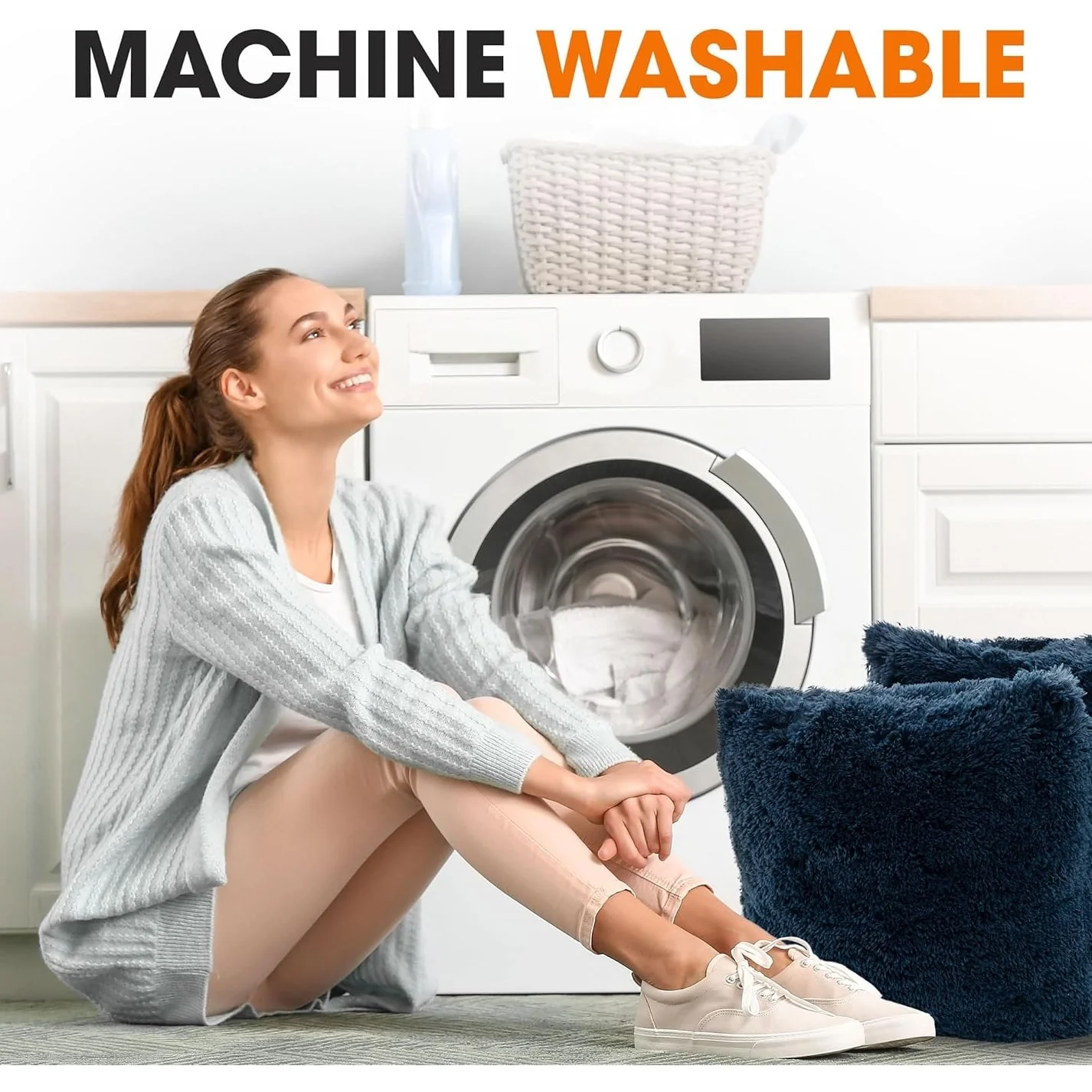 Cheer Collection Shaggy Long Hair Throw Pillows (Set of 2)