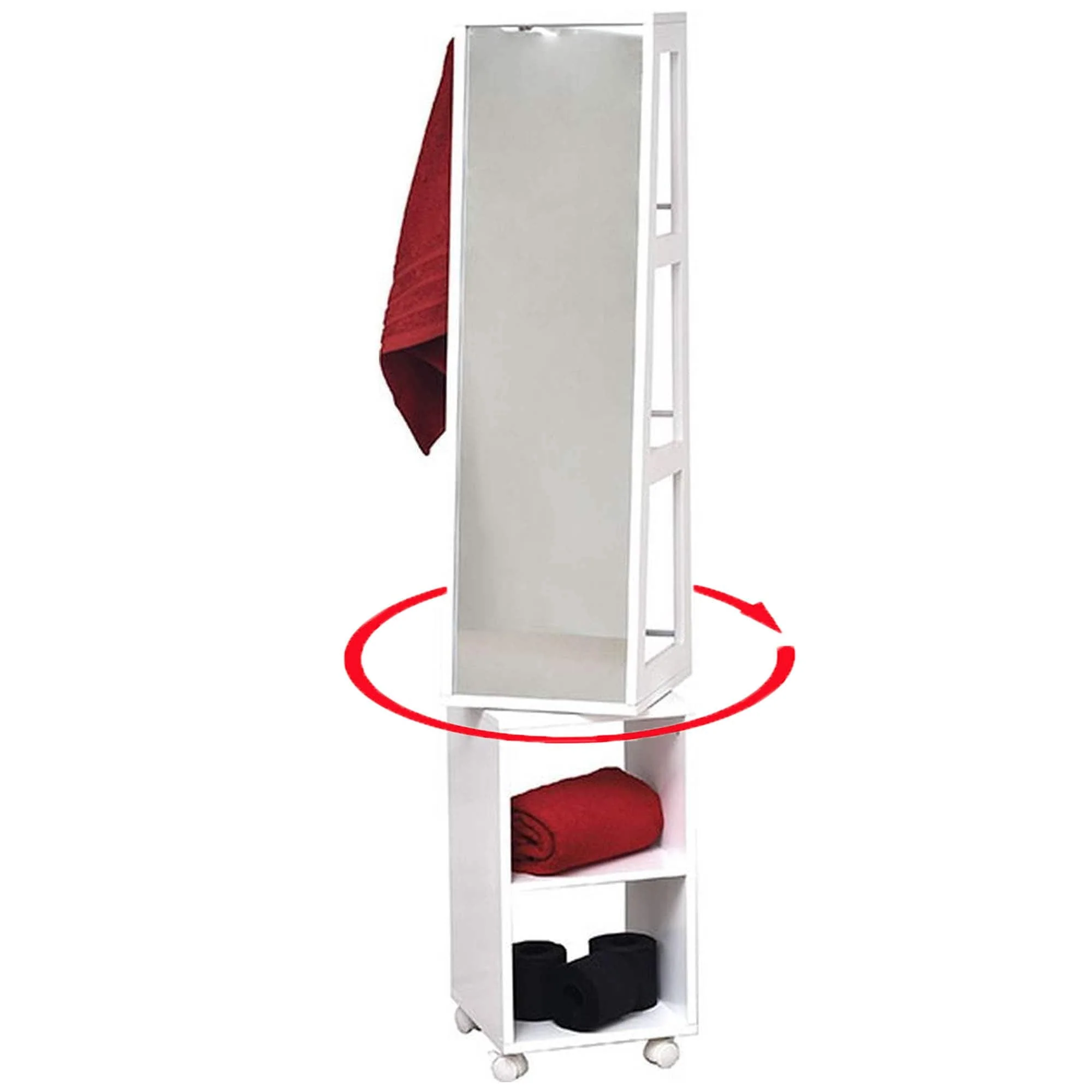 Miami White Rotating Mirror Cabinet Shelving Rolling Base - 13