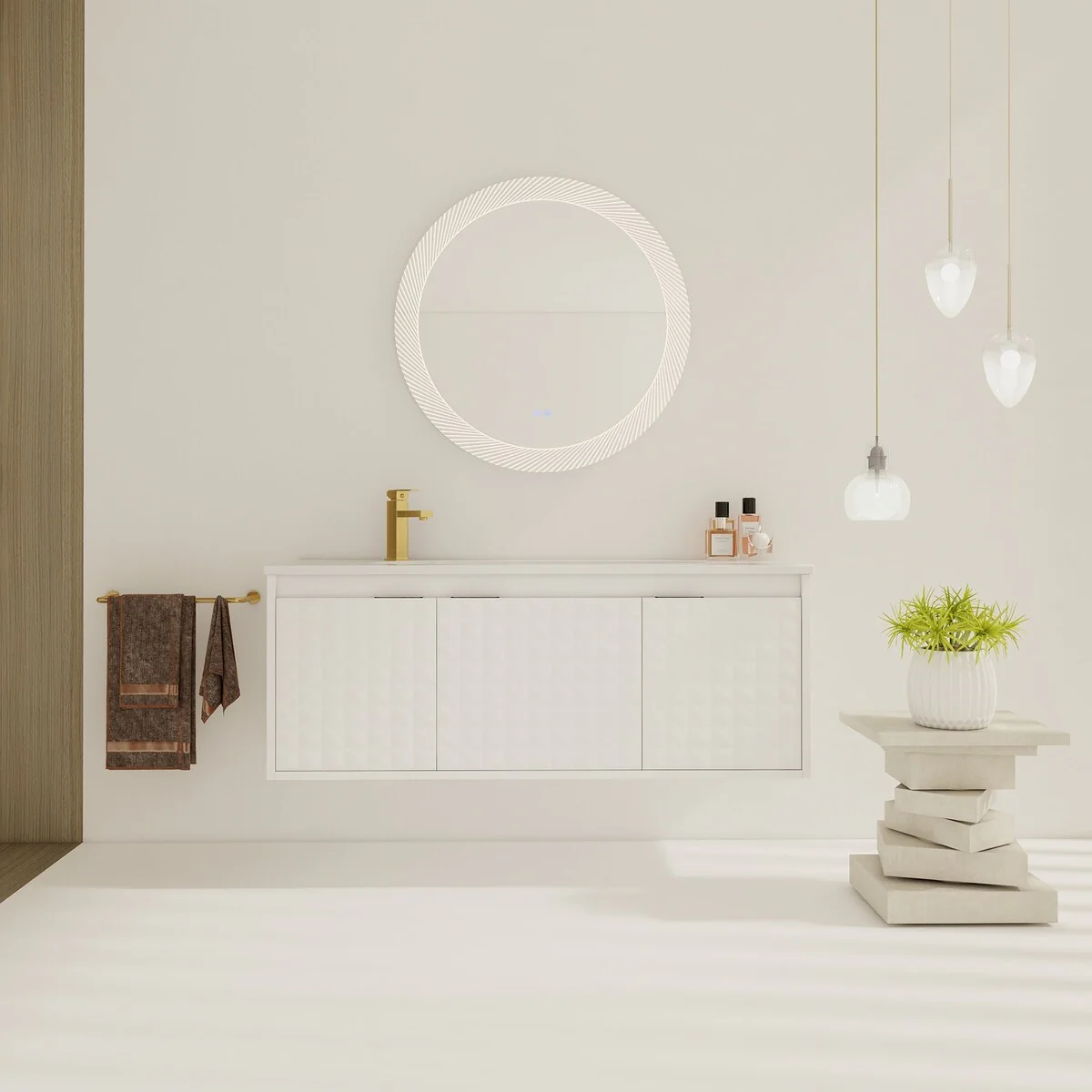 24/ 48 inch Wall Mounted Bathroom Vanity Set in White with Integrated Resin Sink