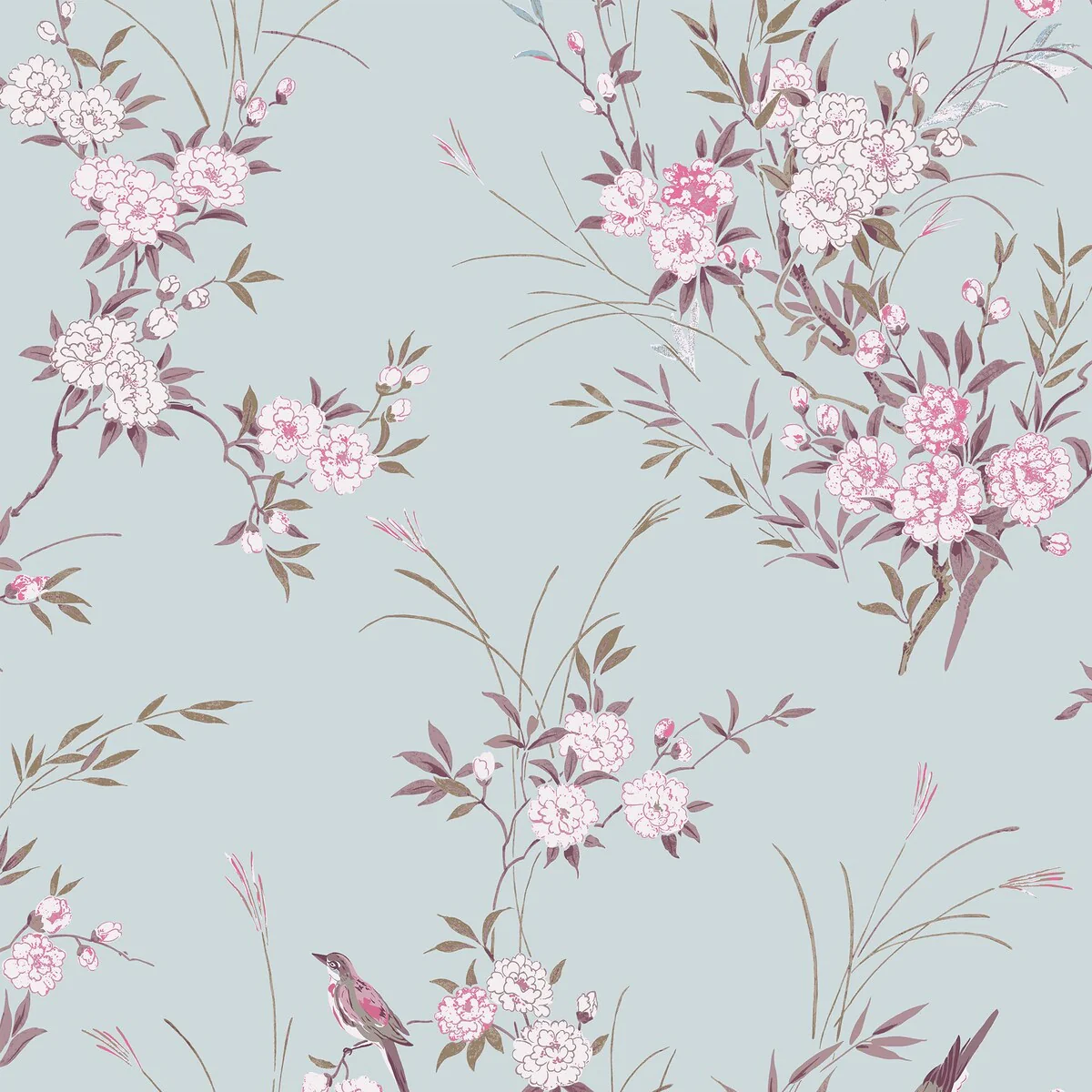 Shabby Chic by Rachel Ashwell Bird Chinoiserie Blue Wallpaper