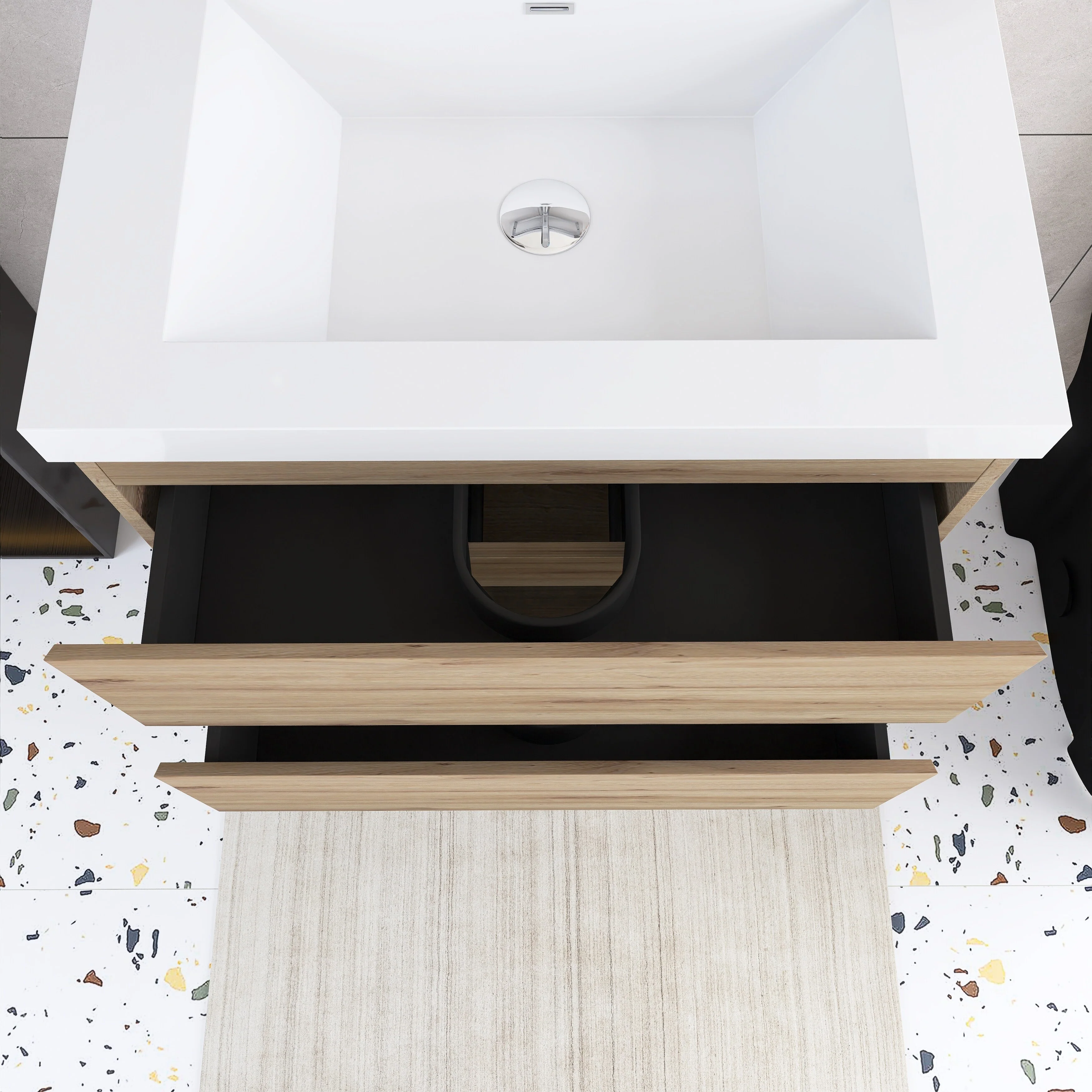 Angela Wall Mounted Bathroom Vanity in F. Oak with White Cultured Marble Top