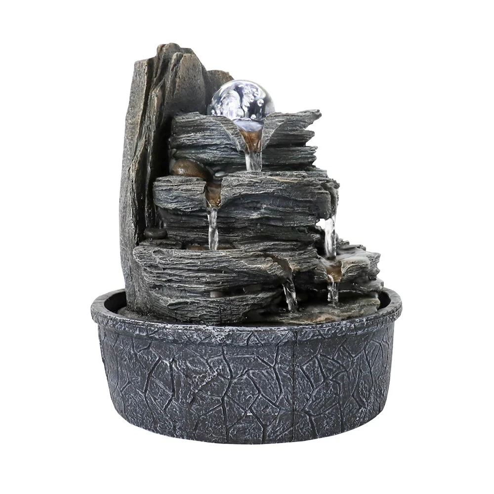 9.8inch Rockery Indoor Tabletop Water Fountain w/Lights & Crystal Ball