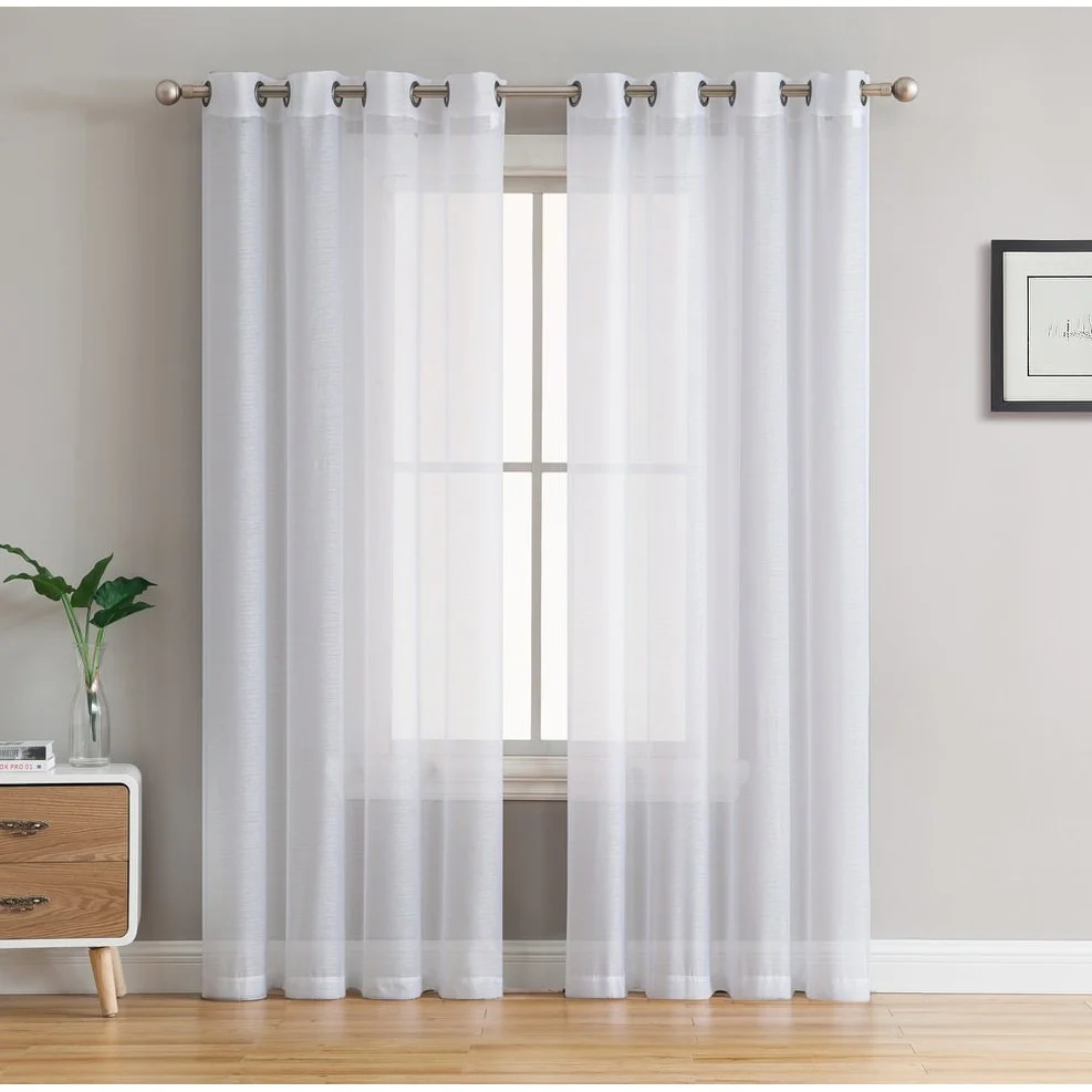 HLC.me 2 Piece Semi Sheer Voile Window Curtain Drapes Grommet Top Panels Bedroom, Living Room - Set of 2 panels
