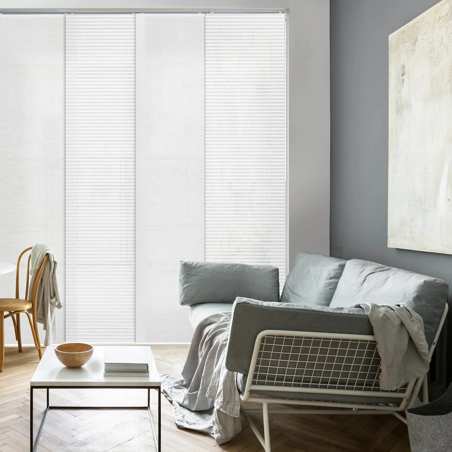 GoDear Design Natural Woven Adjustable Sliding Panel Track Blinds, Vertical Blinds, Cosmos Series, 45.8