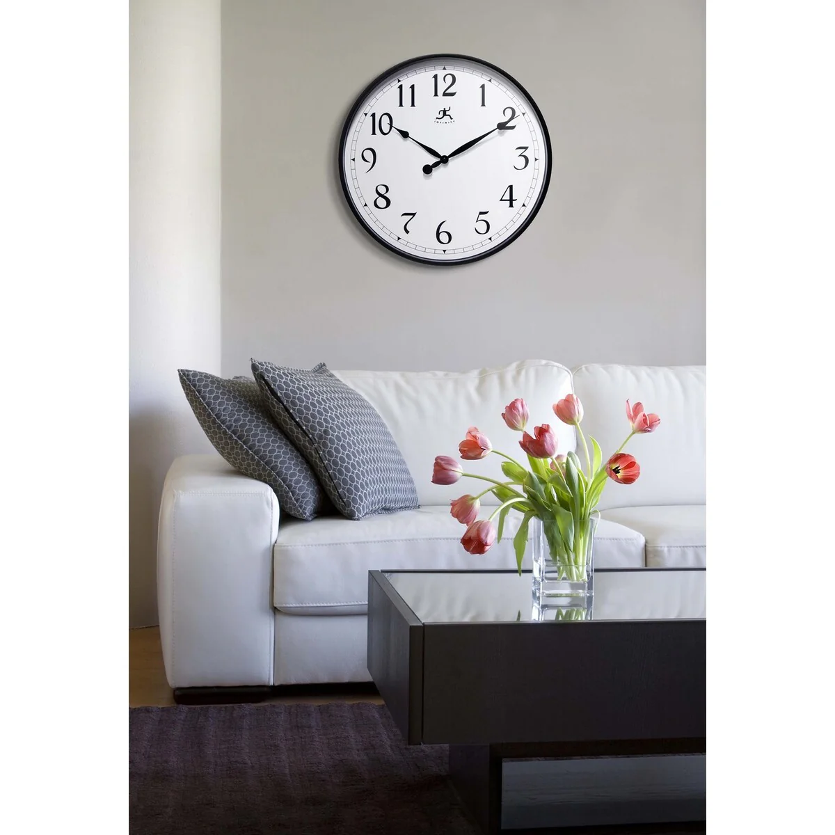 Black Office Clock Large Easy to Ready 18 inch Simple Wall Clock - 18 x 1.65 x 18