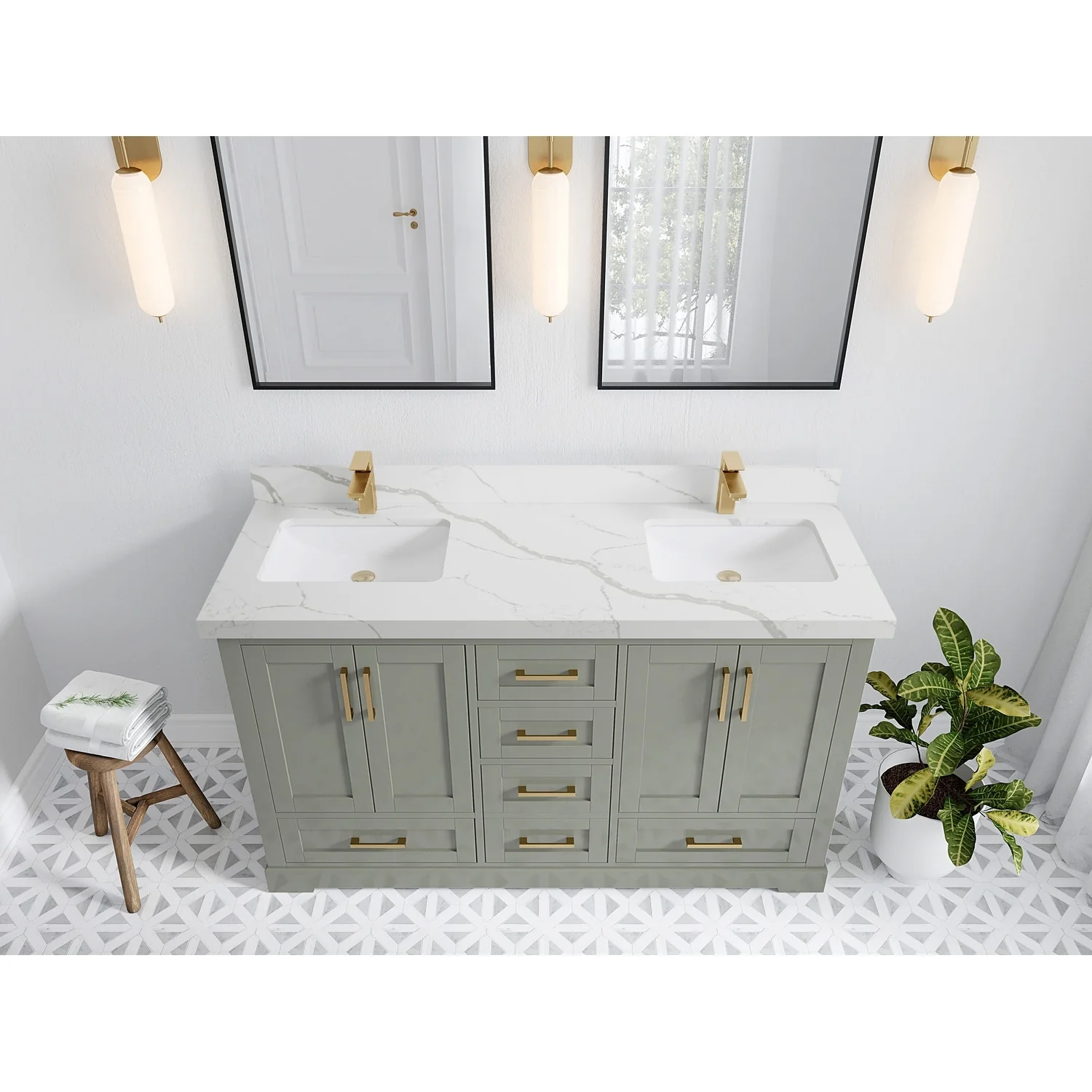 Willow Collection 60 in W x 22 in D x 36 in H Boston Double Bowl Sink Bathroom Vanity with Countertop