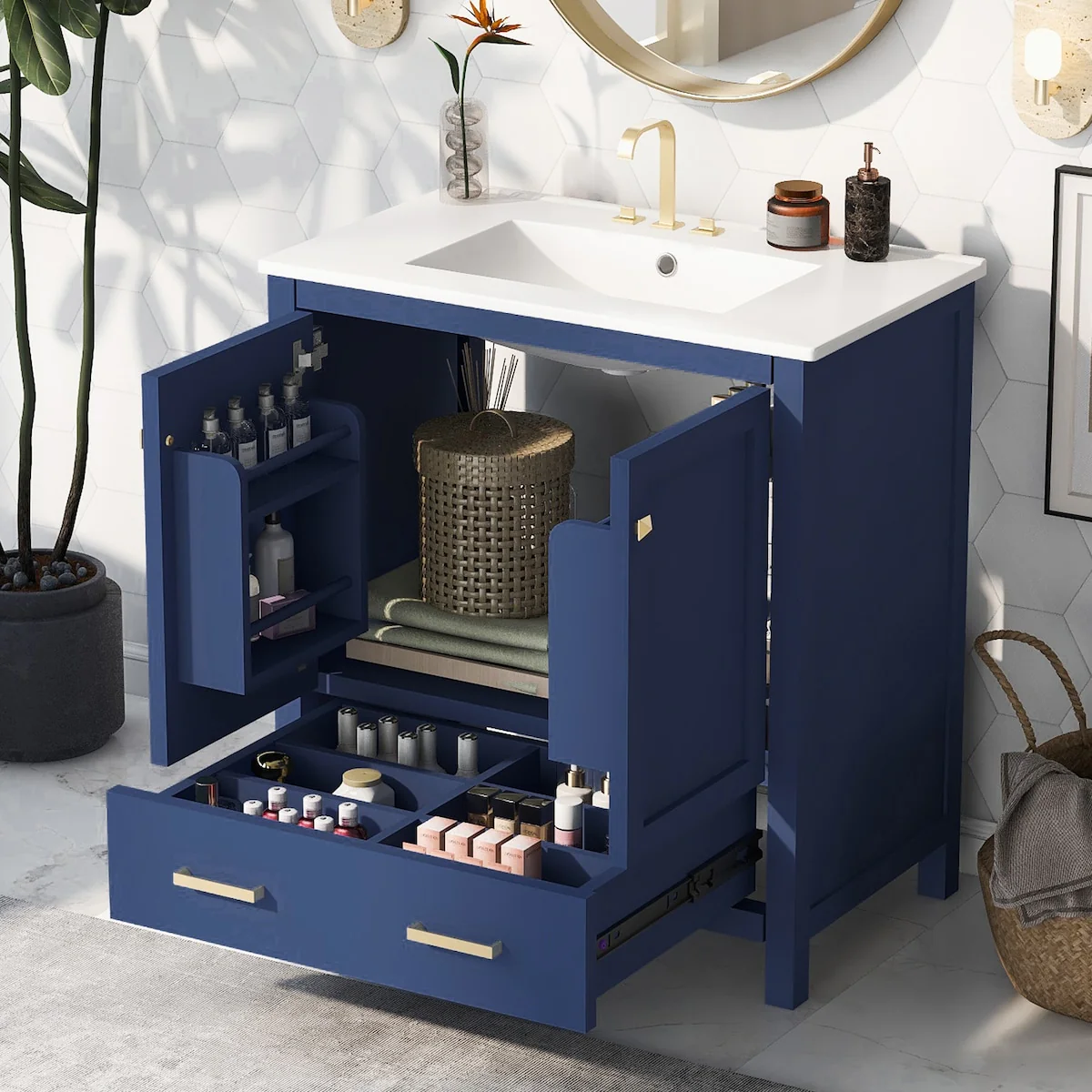 Bathroom Vanity with Single Sink, 2 Soft Closing Doors and 1 Drawer
