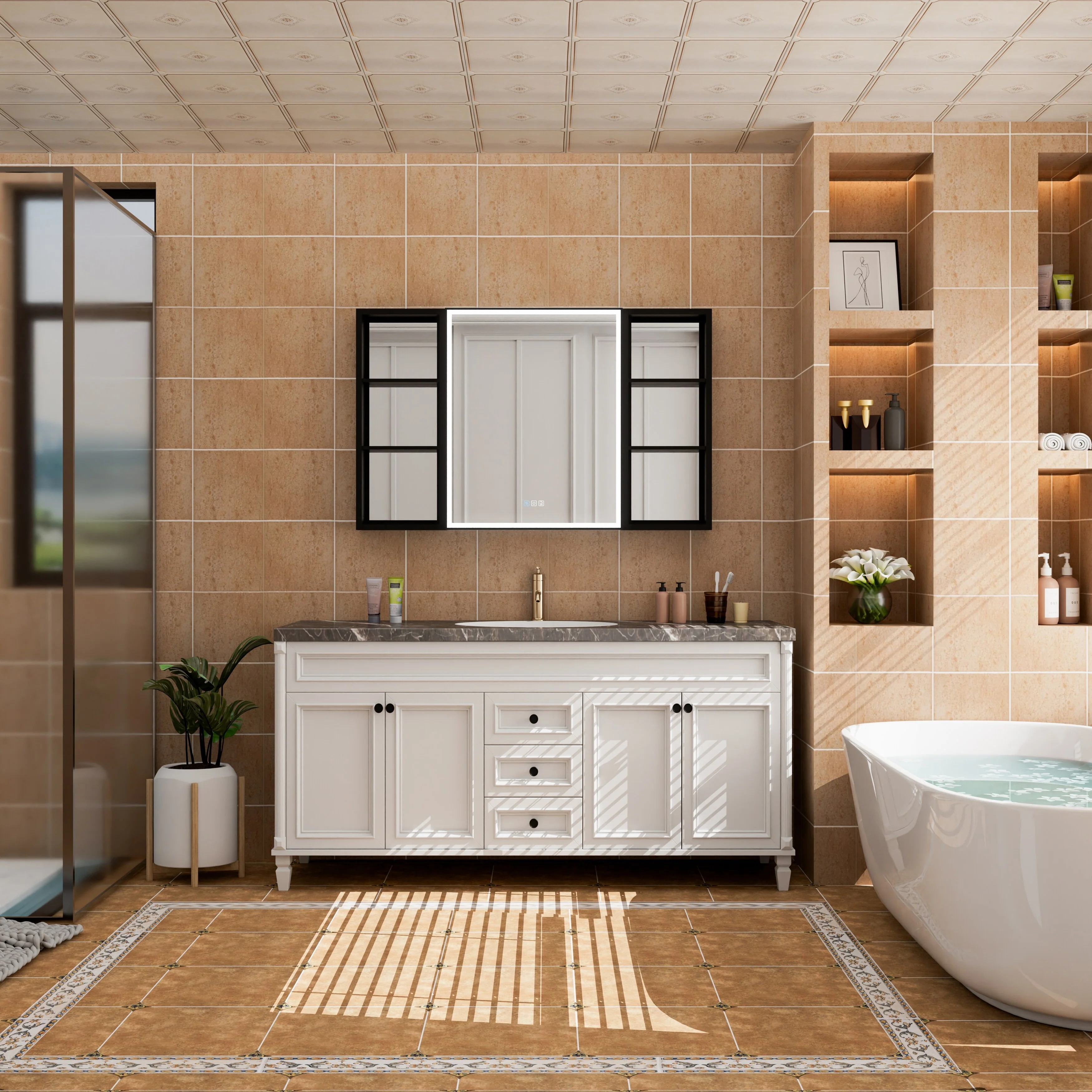 30 in. H Recessed or Surface Wall Mounted LED Mirror Cabinet With Black Side Cabinet