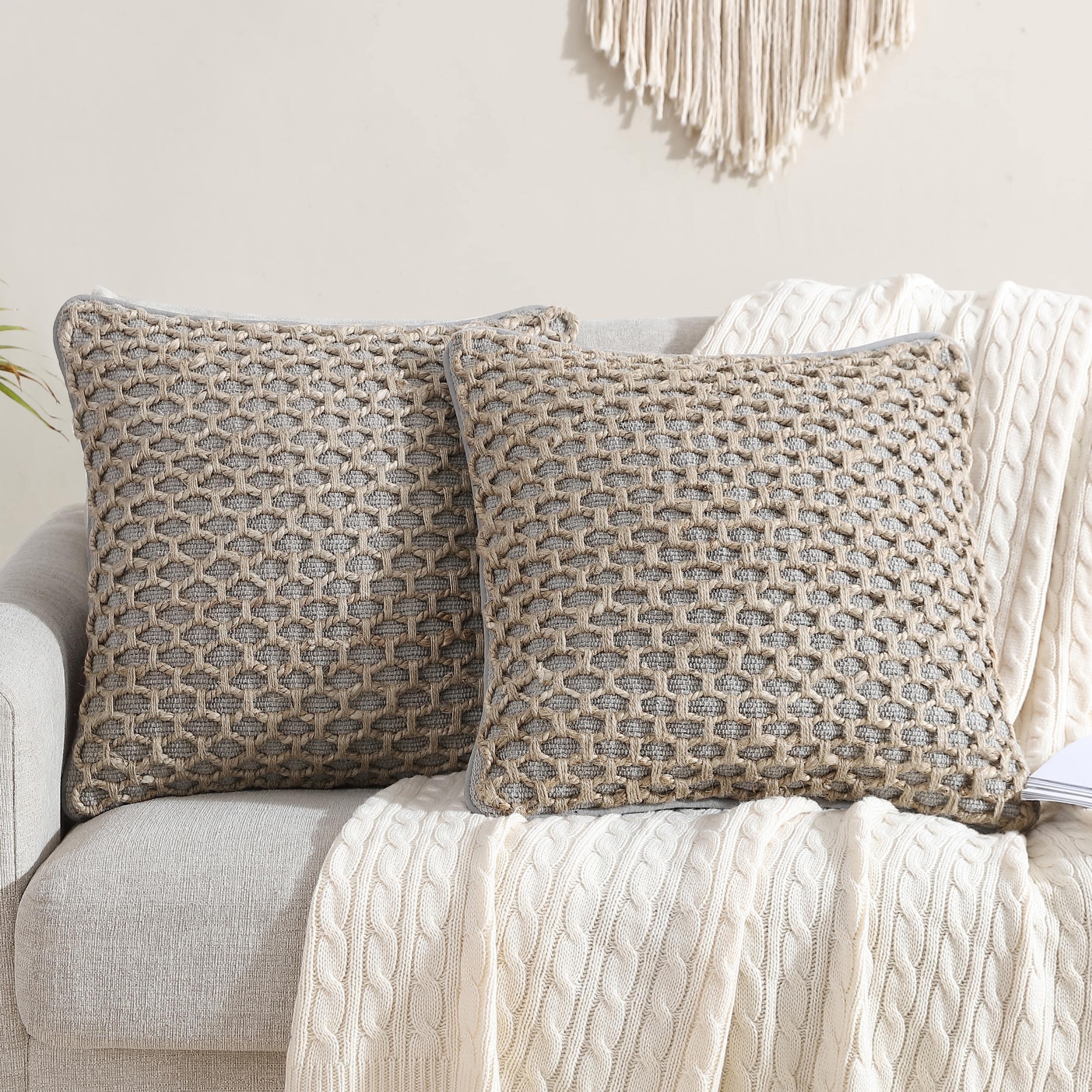 Boho Living Jada Braided Cotton/Jute Throw Pillow Covers