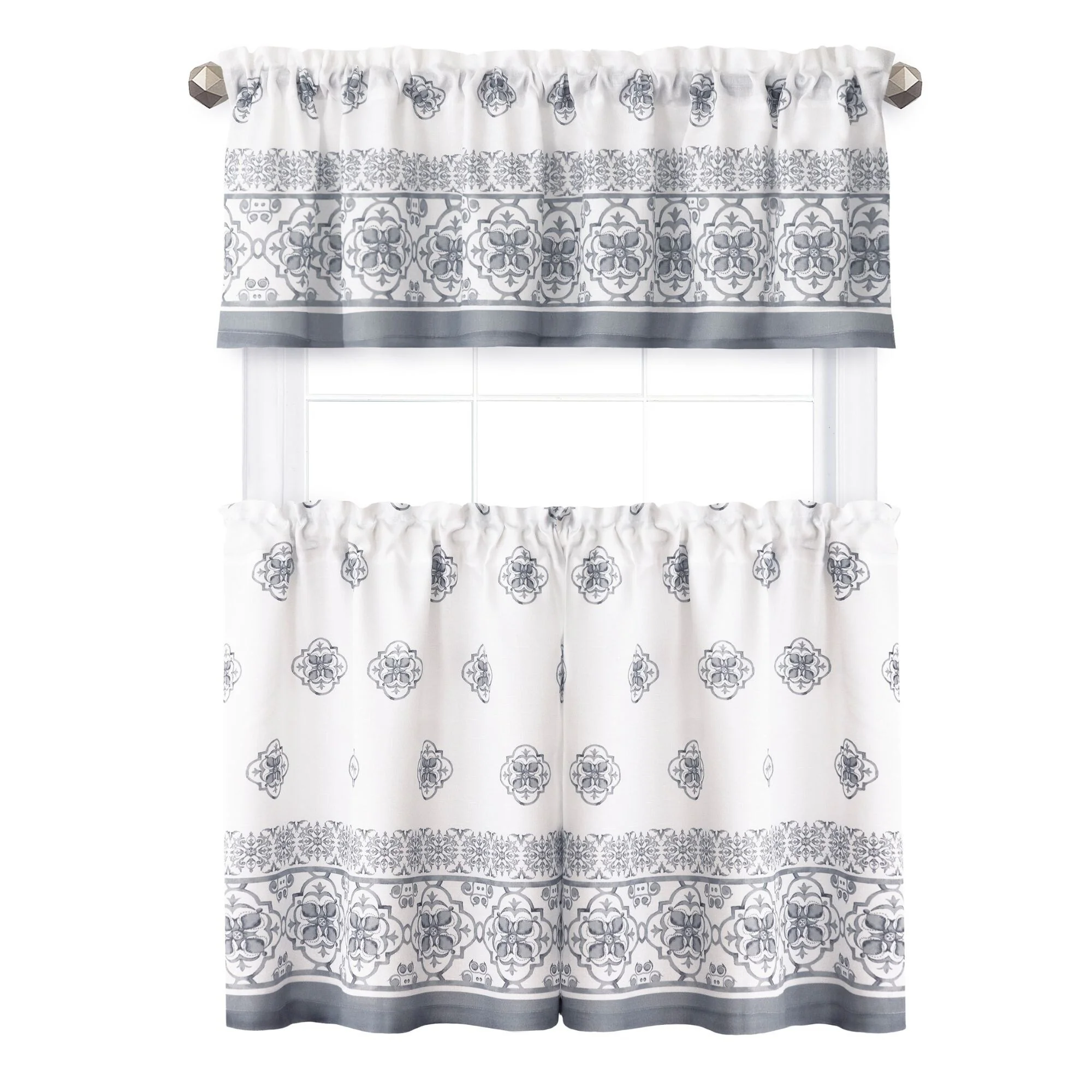 Amani Tile 3-Piece Kitchen Curtain Tier Set & Valance