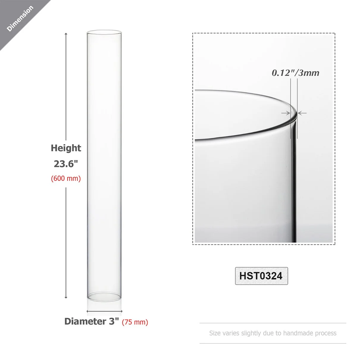Clear Glass Cylinder Hurricane Chimney Tube, Candle Cover - 1 Piece