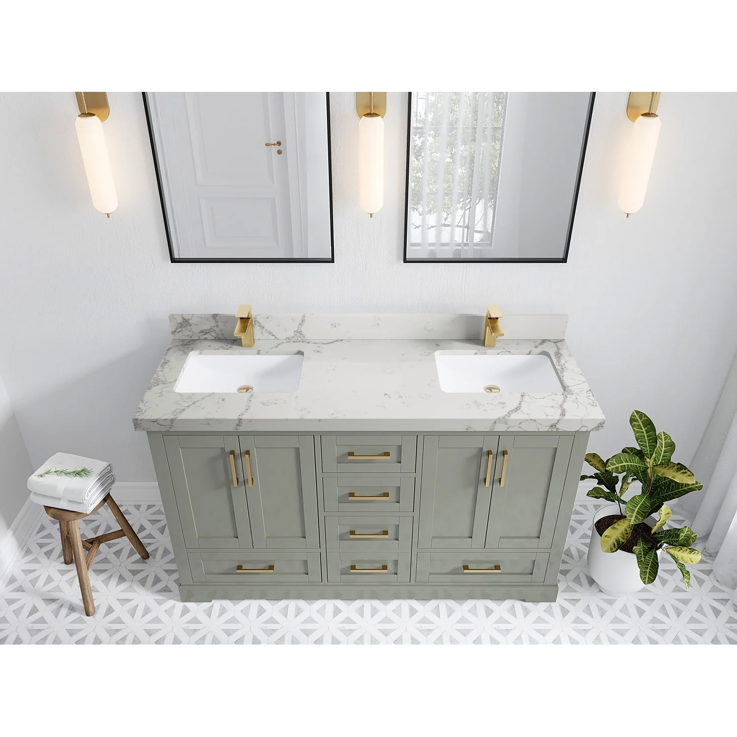 Willow Collection 60 in W x 22 in D x 36 in H Boston Double Bowl Sink Bathroom Vanity with Countertop