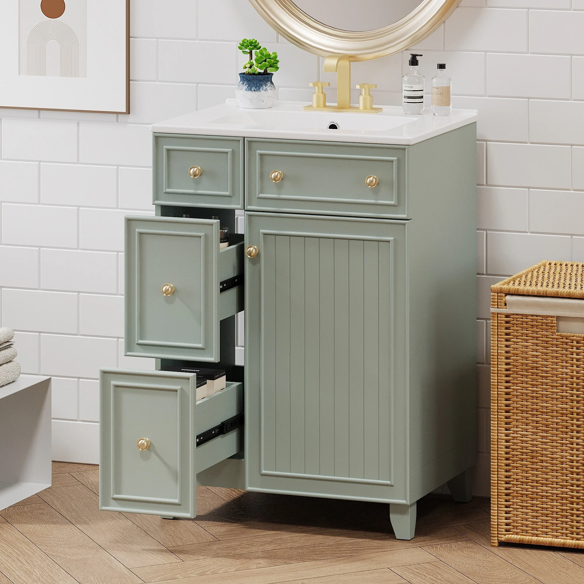 24-Inch Bathroom Vanity Cabinet with Ceramic Sink by Harper&Bright Designs