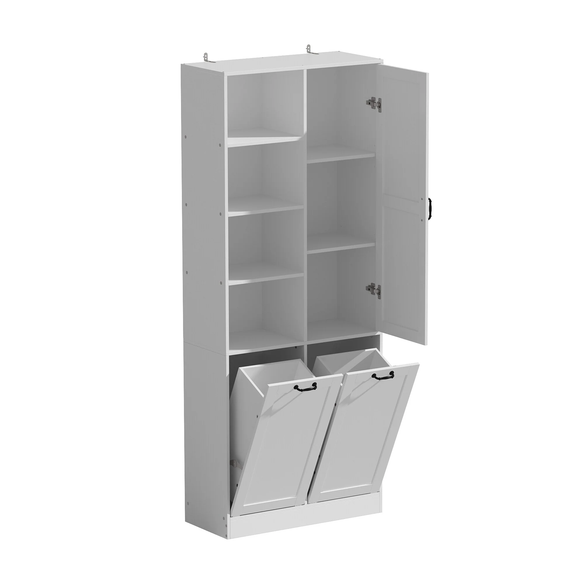 Sleek White Laundry Bathroom Cabinet with Unique Rotating Drawers