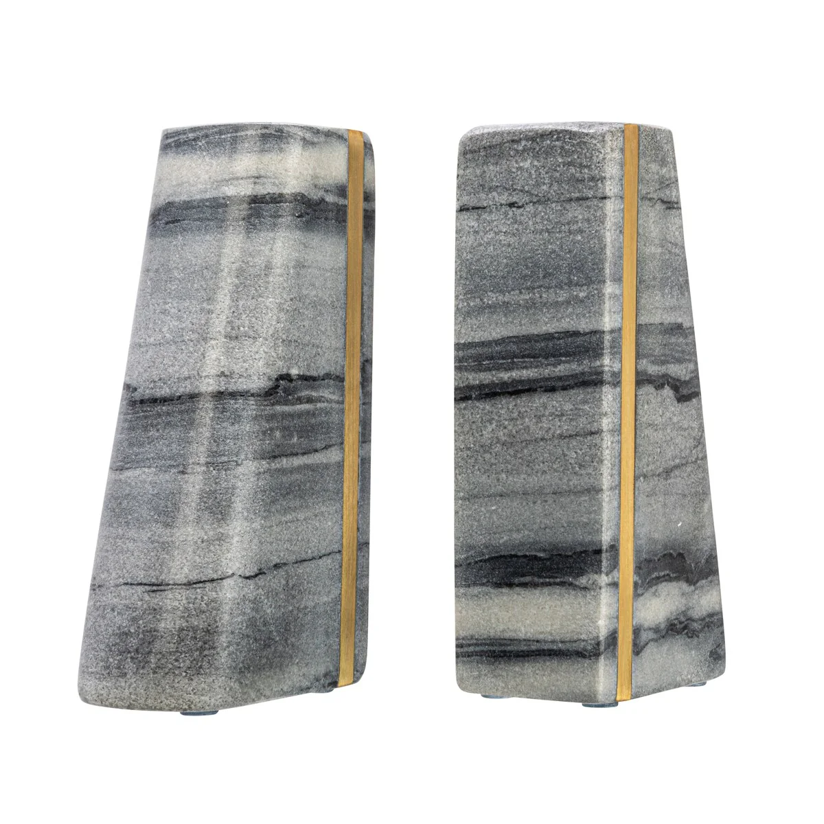 Geometric Marble Bookends with Brass Inlay