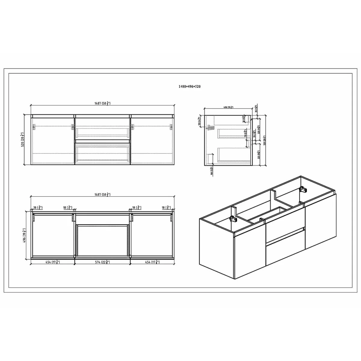 Baillie 60'' Wall-Mounted Vanity with Double Reinforced Acrylic Sink