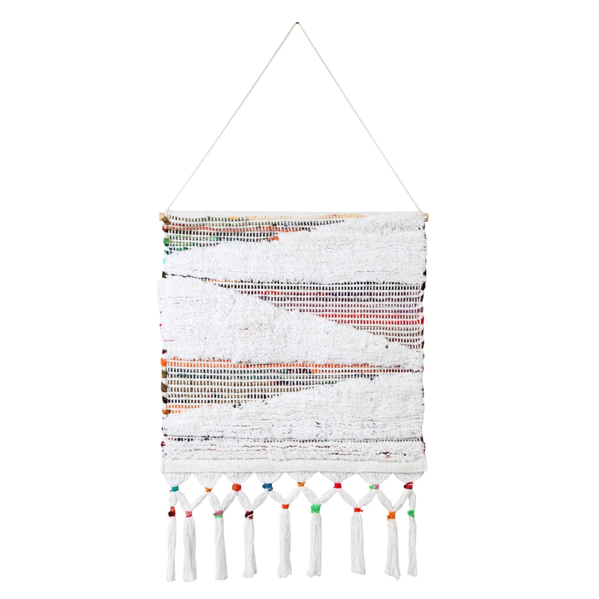 Bohemian Handcrafted Abstract Wall Hanging Vertical Cotton Fabric Art with Textured Embellishments - 6