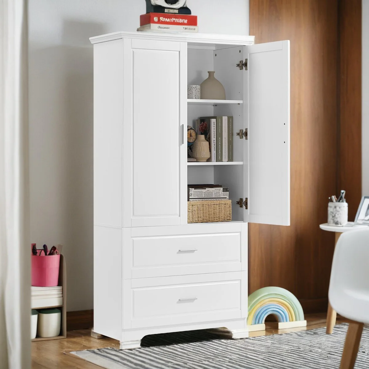 Wide Storage Cabinet with 2 Doors & 2 Drawers