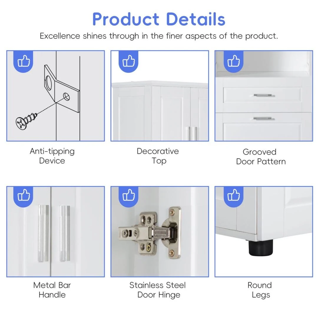 Tall Bathroom Cabinet with Laundry Basket Large Storage Space Tilt-Out Laundry Hamper and Upper Storage Cabinet