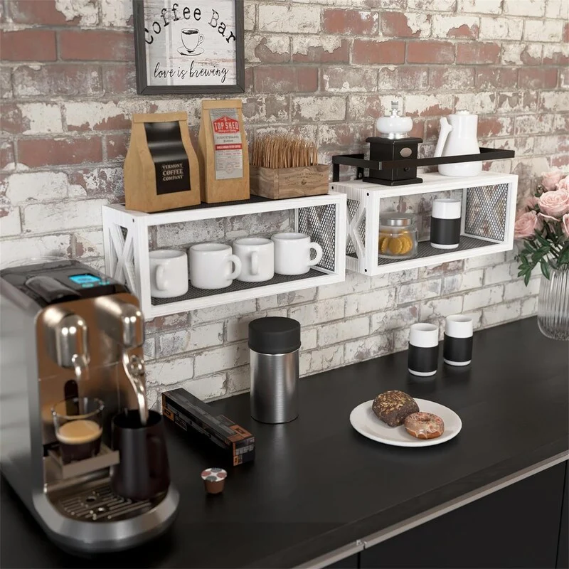 Floating Wood Shelves with Guardrail - 5.7